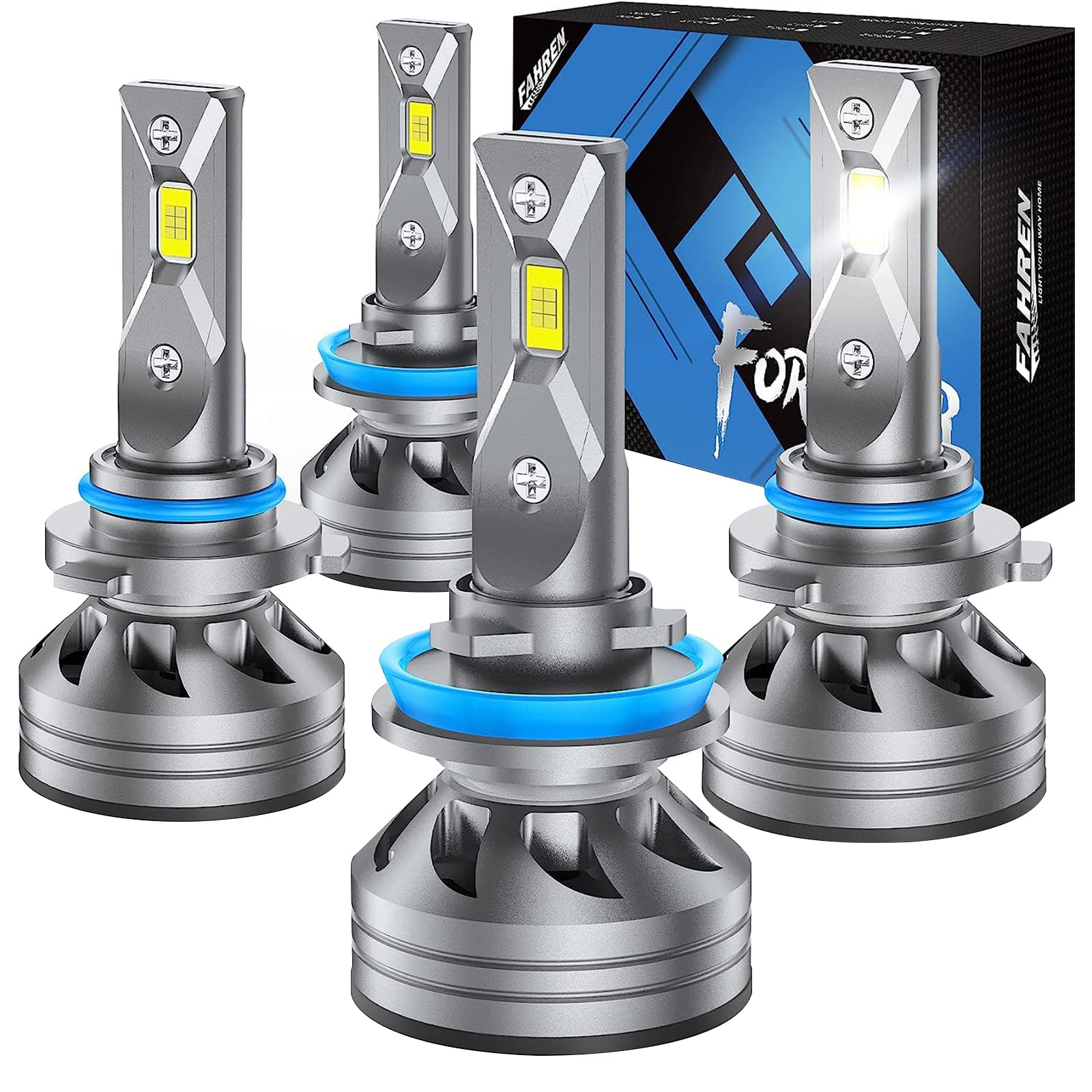 FAHREN H11 9005 Light Bulbs Combo, 6500K Super Bright, H11+9005, Pack of 4