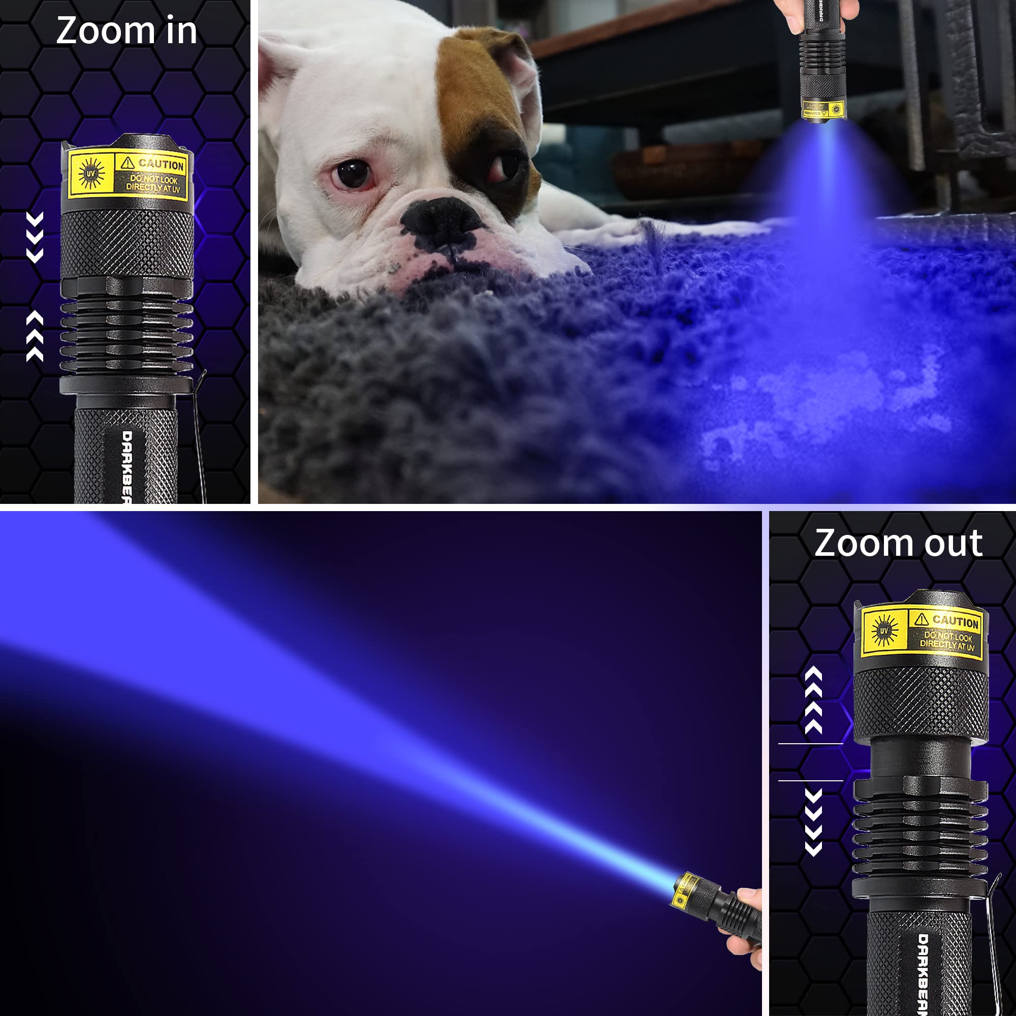 DARKBEAM SK68 365nm UV Flashlight 2 Pack, Portable Handheld Torch, Aluminum, Blacklight for Pet Urine Detection and Anti-compatible withing