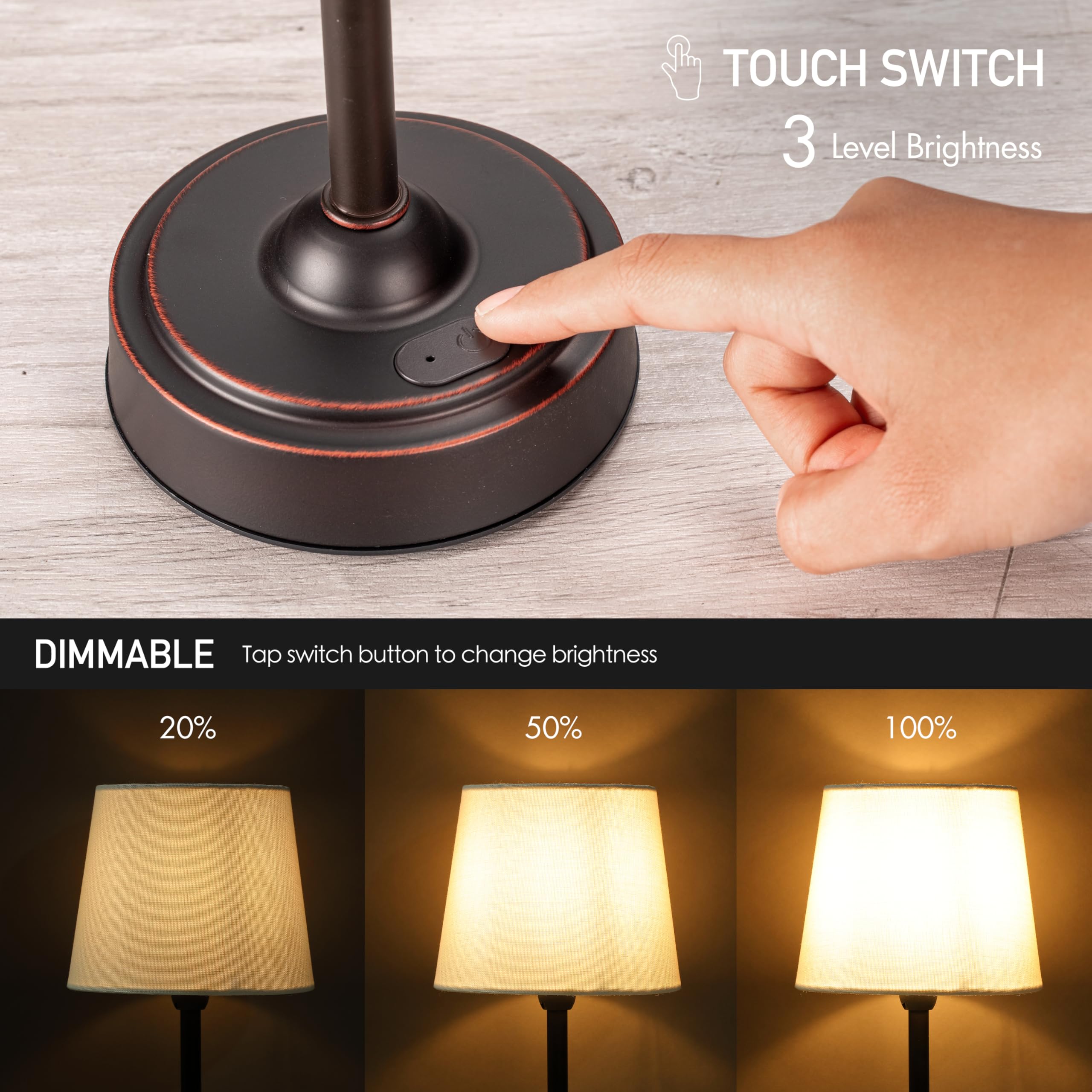 O'Bright Cordless LED Table Lamp with Dimmer, Rechargeable Battery, Oil-Rubbed Bronze, Model OB-TL19B