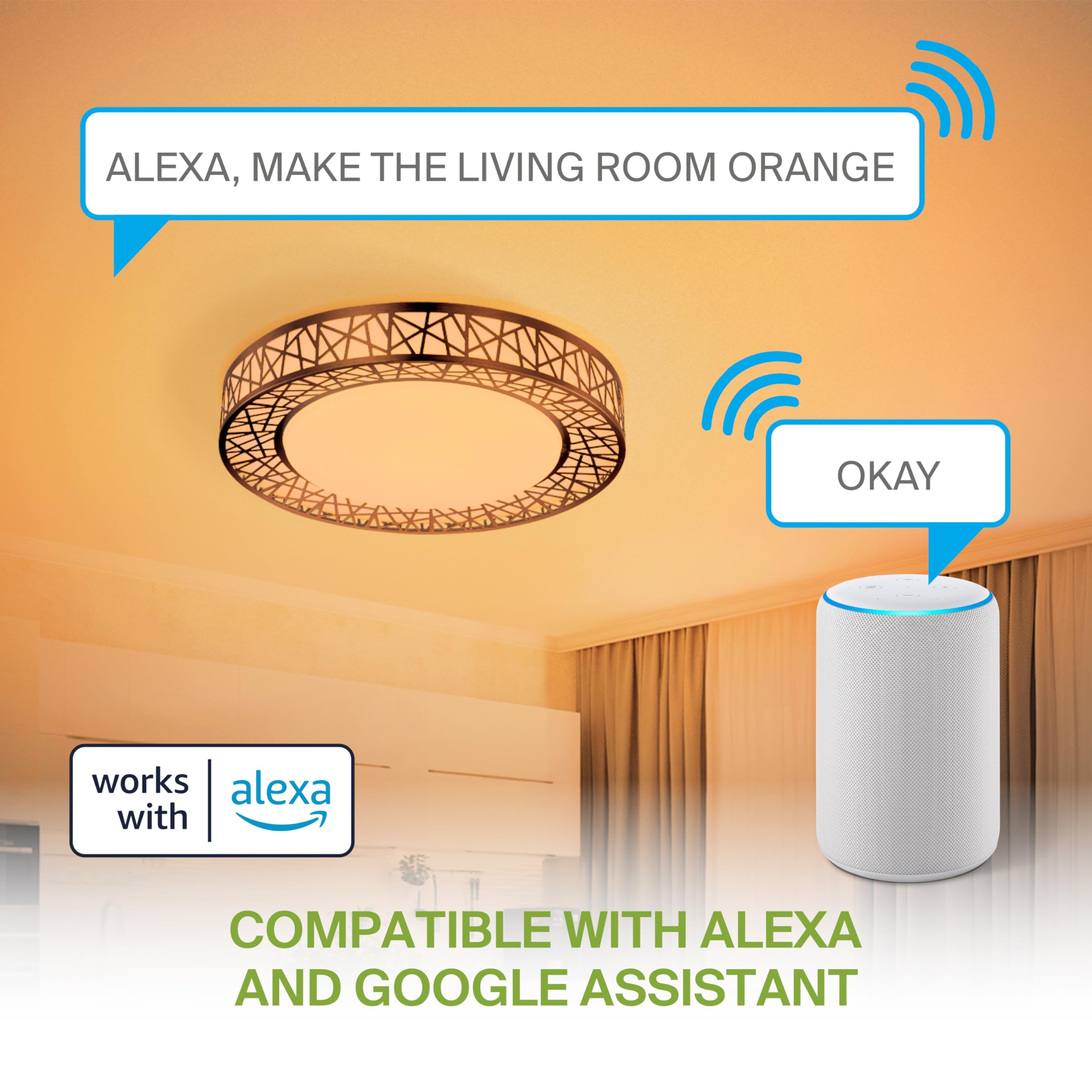 Asd 16 Inch Smart Rgbw Flush Mount Ceiling Light With Remote - Matte Black 28W 120V 2700-6500K Dimmable Ceiling Light Fixture, W