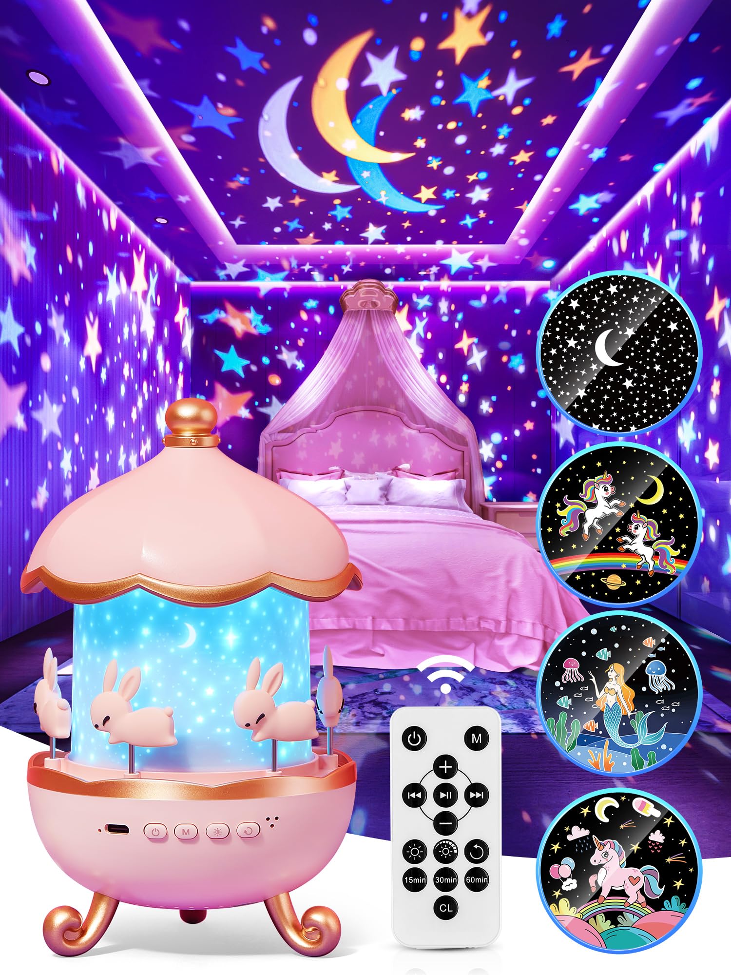 Night Light For Kids, 315 Colors+15 Films Star Projector For Kids Night Light Projector,Remote+360°Star Lights For Ceiling,10 Music+1200Mah Night Light For Kids Night Light Projector Girls Room Decor