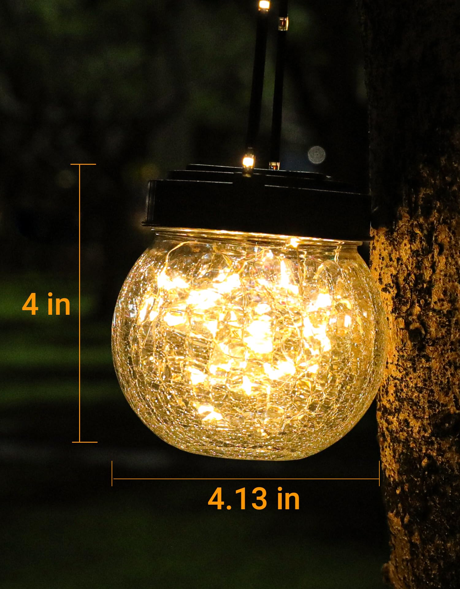 Solar Lantern Solar Lights Outdoor Waterproof 2-Pack, Solar Powered Hanging Lights Cracked Glass Hanging Globes For Christmas De