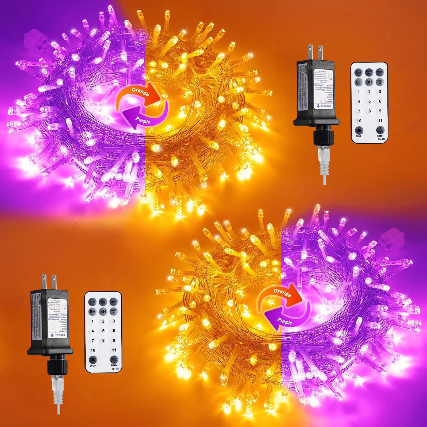 Jmexsuss 2 Pack 33Ft 100 Led Orange Purple Halloween Lights Indoor Outdoor  Color Changing Christmas Lights Plug In  Connectable Clear Wire String Light For Christmas Tree Party Xmas Decorations