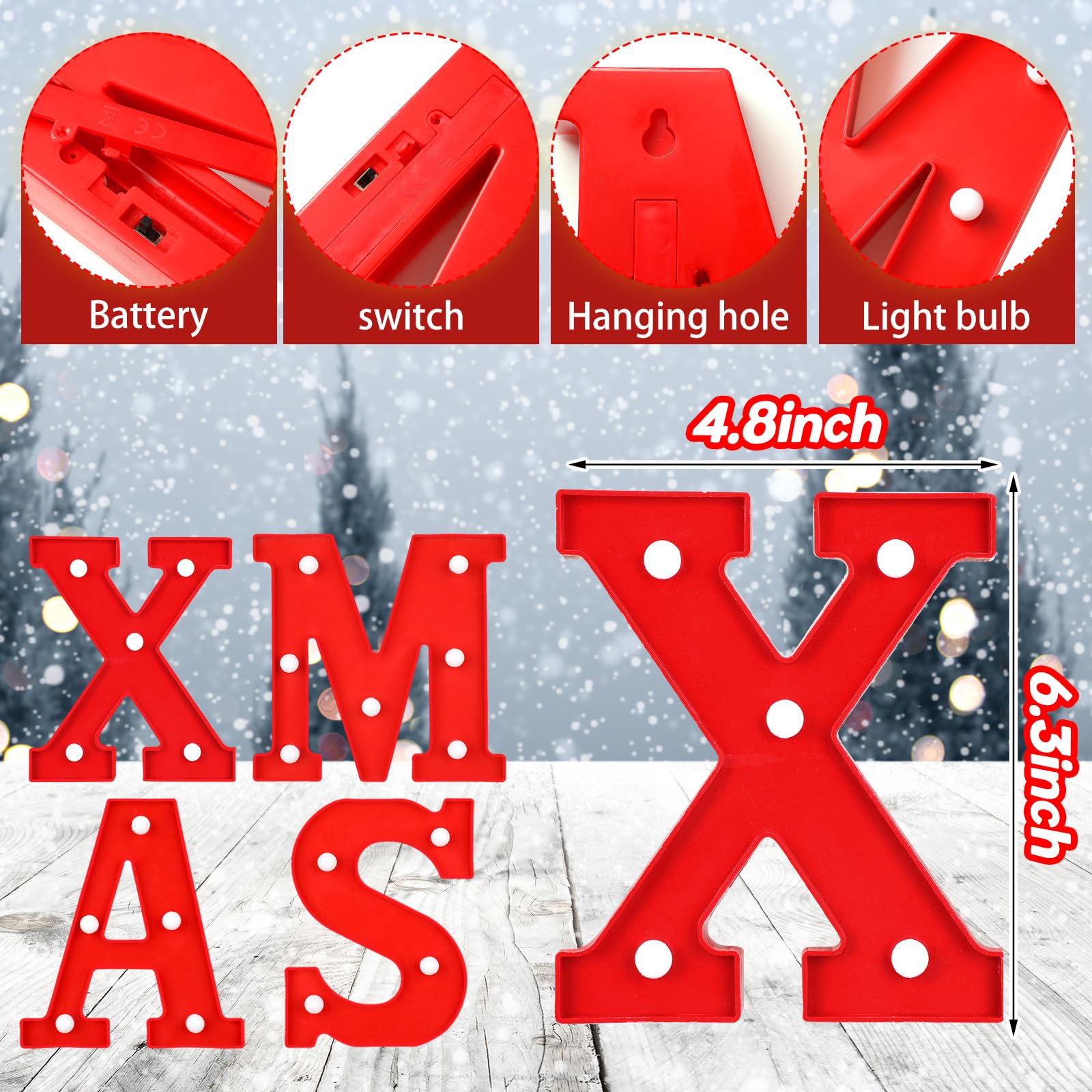 Vihose Christmas Led Letter Lights Sign Table Decoration Christmas Light Up Letters Battery Powered Letter For Home Bar Christmas Party Bedroom Tabletop Decoration Gift(Xmas)