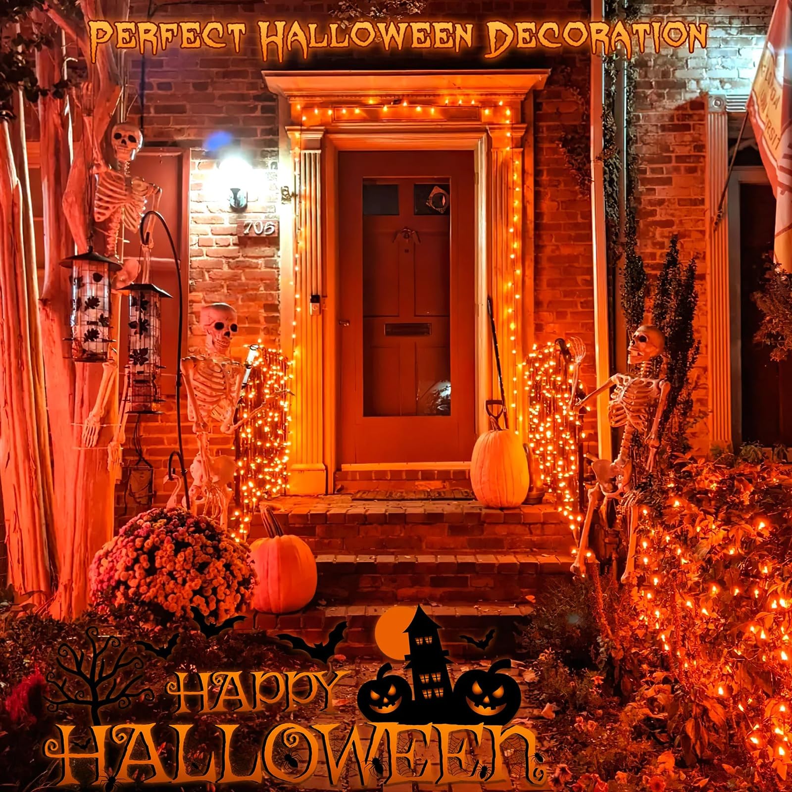 Nielfoi 66Ft 200 Led Christmas Lights Outdoor  Orange Christmas String Lights Indoor Waterproof 8 Modes Timer  Connectable Clear Wire Twinkle Fairy Lights For Indoor Bedroom Tree Party Holiday Decor