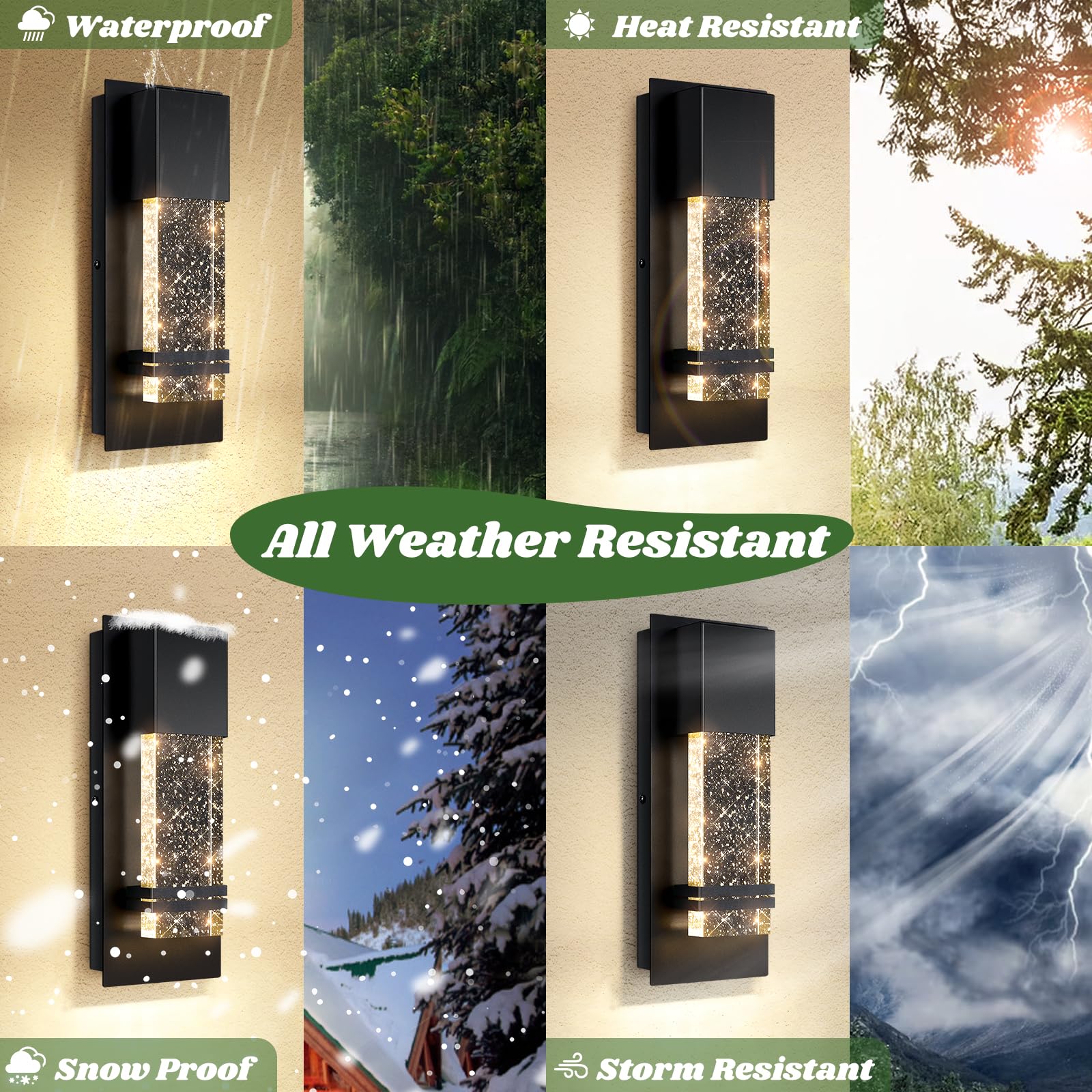 Beslowe Waterproof Outdoor Wall Light With Crystal Bubble Glass, 10W Led Porch Lanterns