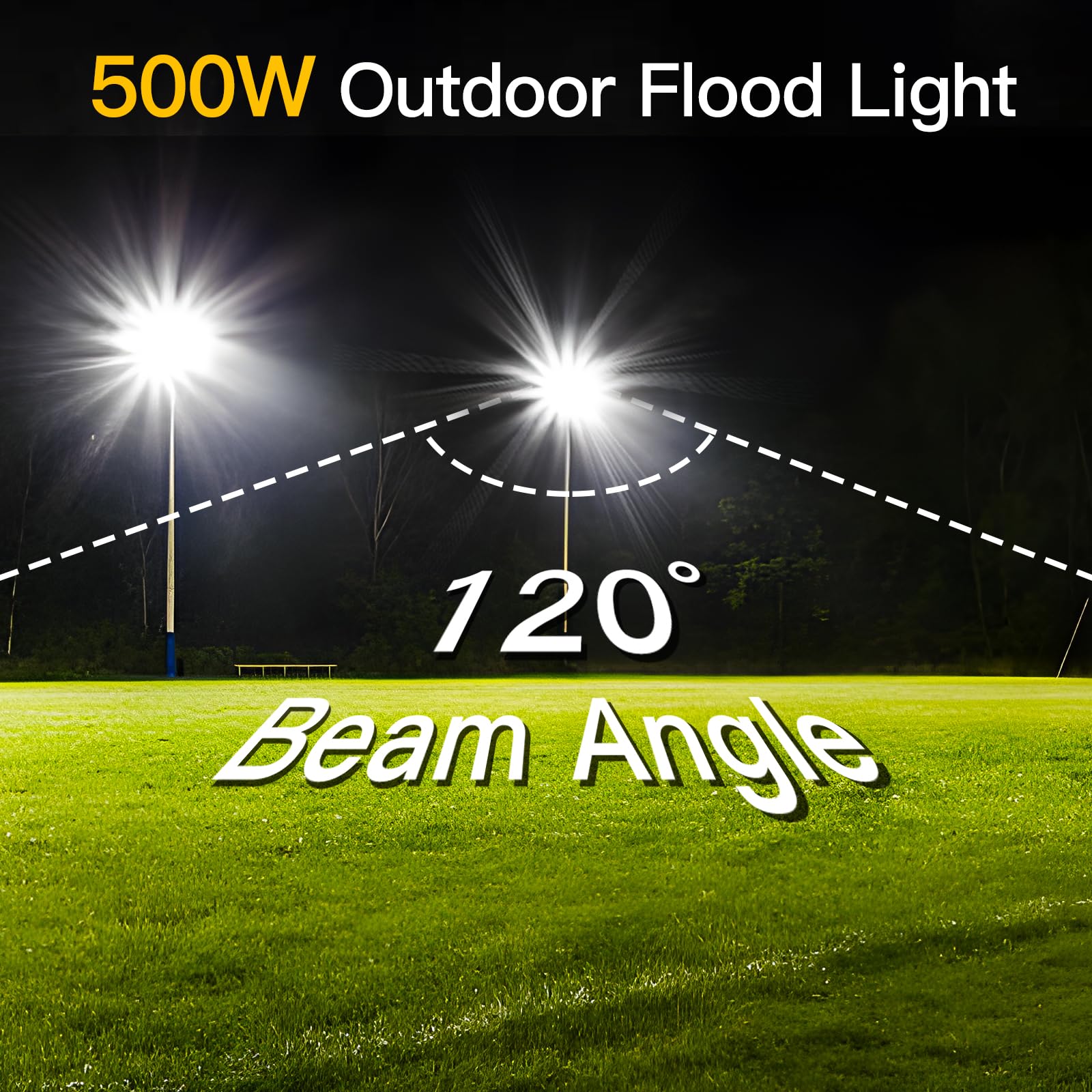 SHGPODA 500W LED Flood Light, 60000LM, IP66 Waterproof, 10ft Cord, Black, 5000K for Outdoor Sports, Garden, Stadium