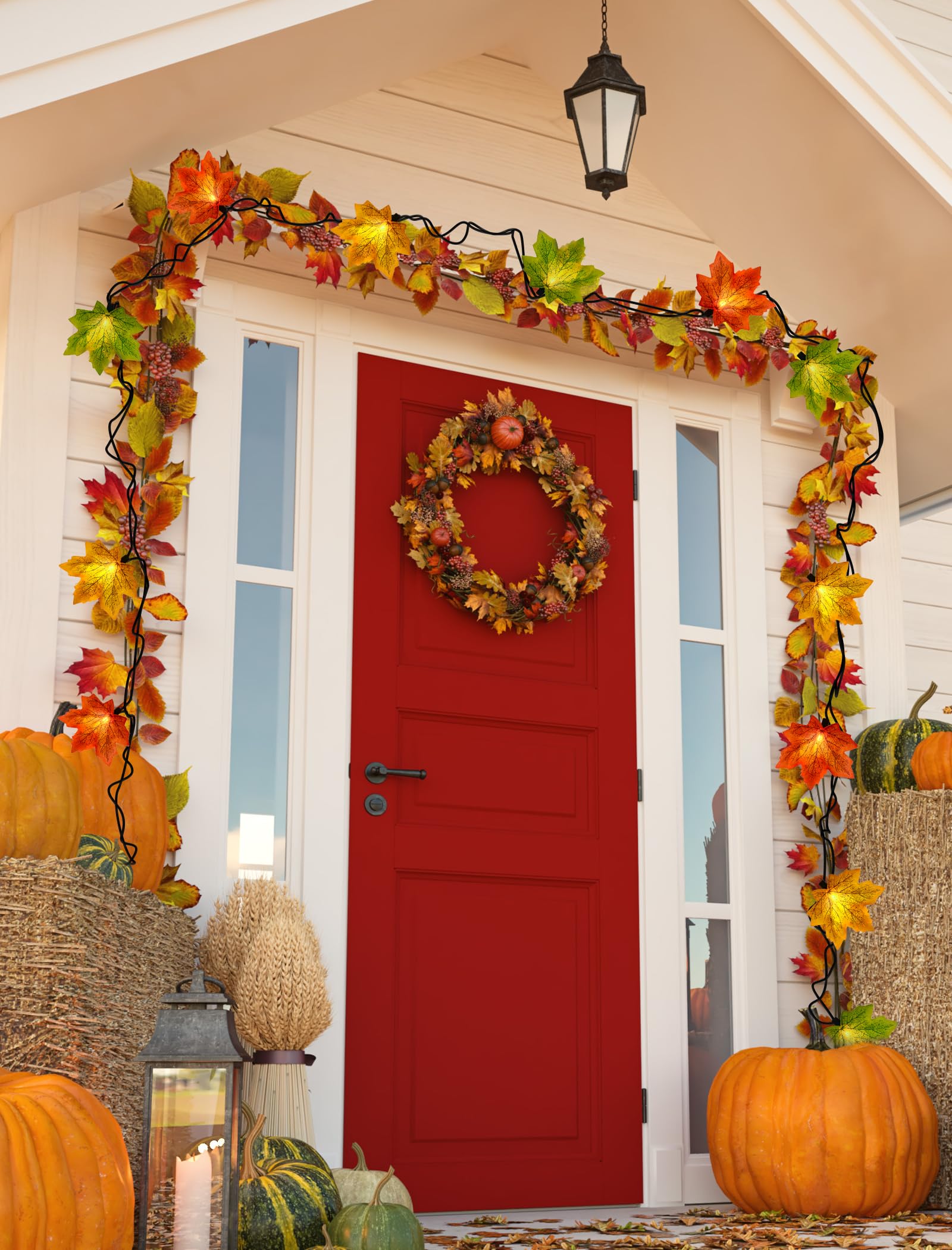 Doratale Maple Leaf String Lights Thanksgiving Decorations  Fall Garland Lights String With 35 Led Orange Yellow Green Lights For Connectable Display Indoor Outdoor Fall Decor Halloween Decorations
