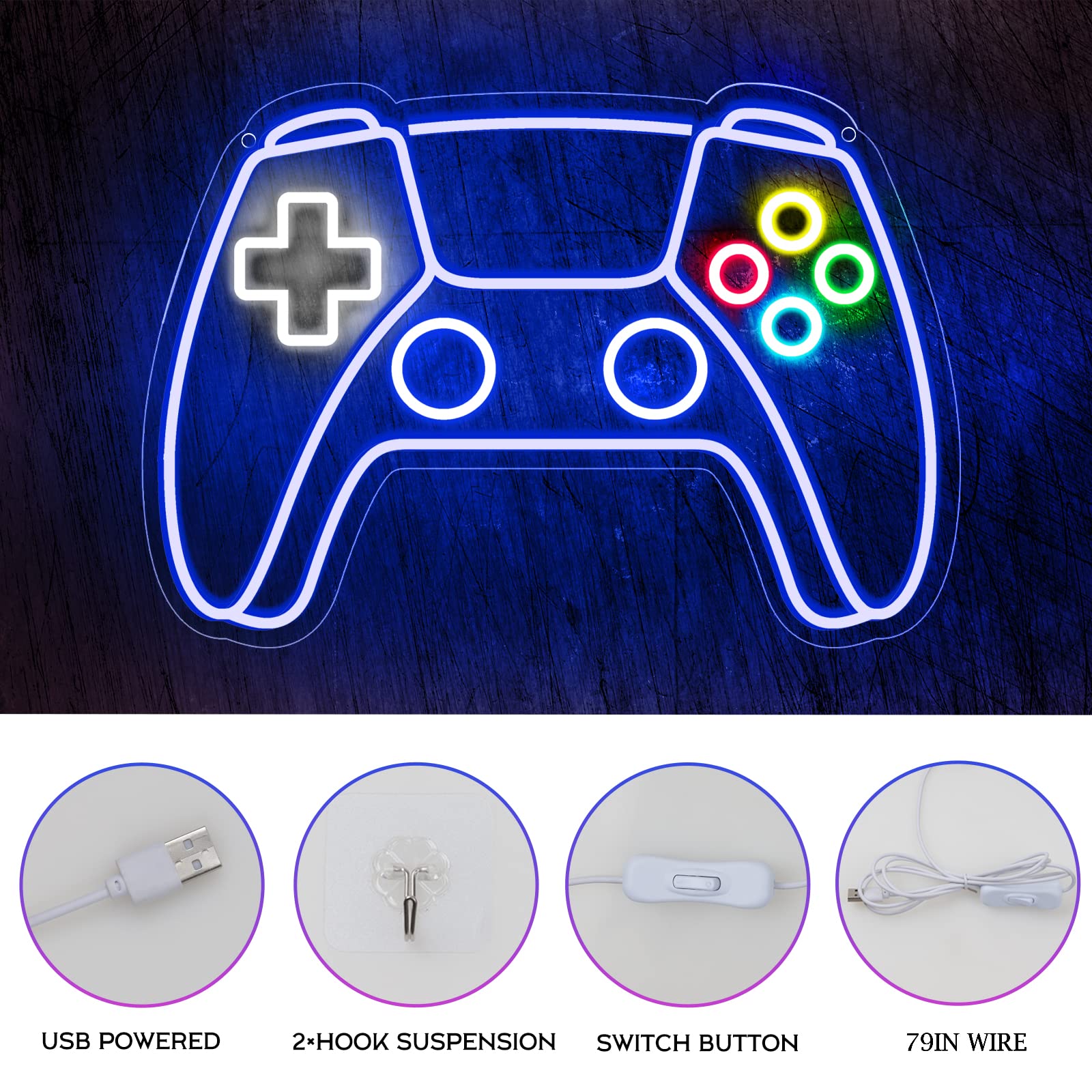 Ethereal Lomoer Gamer Neon Sign, LED Gamepad Decor, USB Powered, 16.3 x 11.4 x 0.8 Inches, Blue