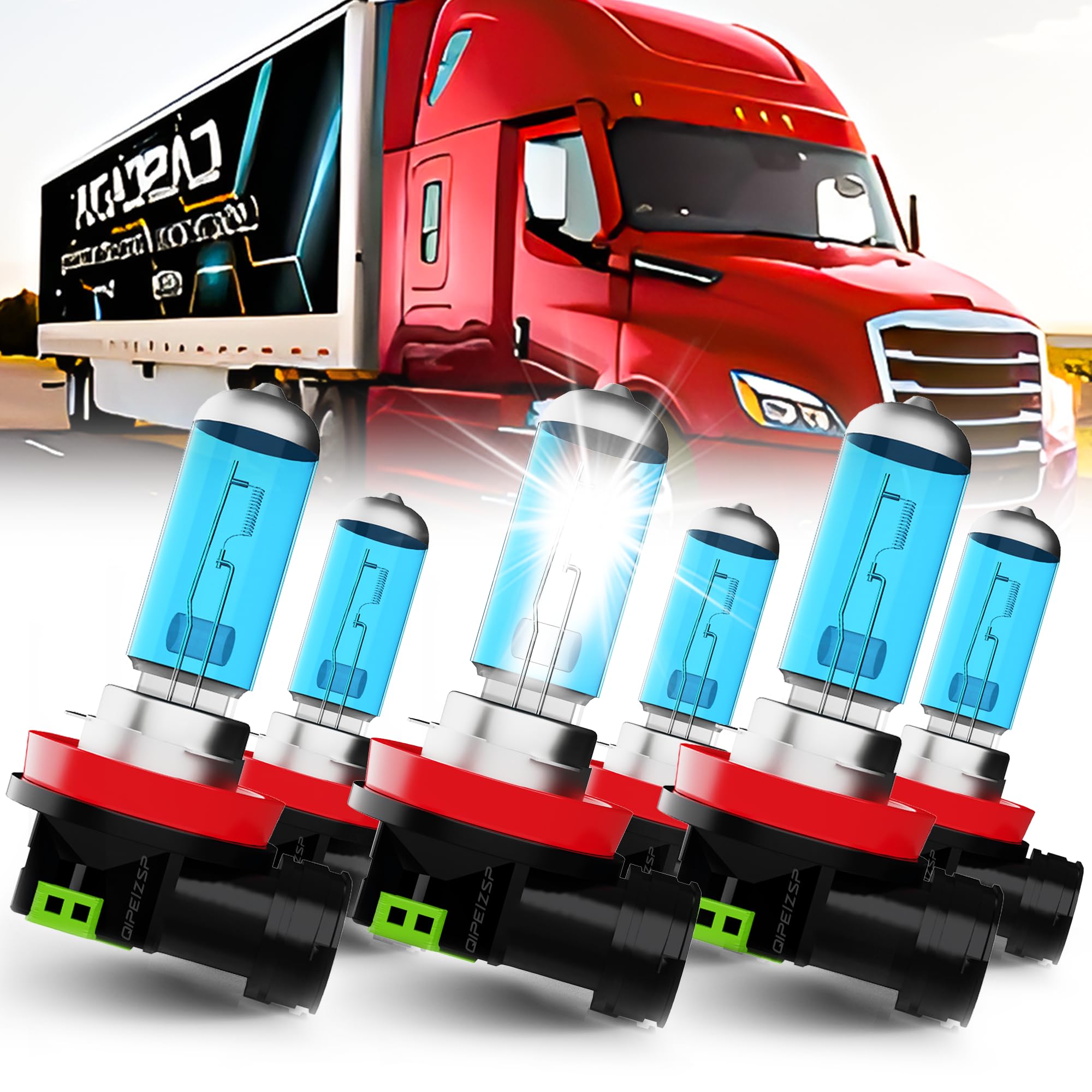 QIPEIZSP fit for (2008-2016) Freightliner Cascadia Commercial Truck Lights Headlights Bulbs, H11/H8/H9 High Beam + H11/H8/H9 Low