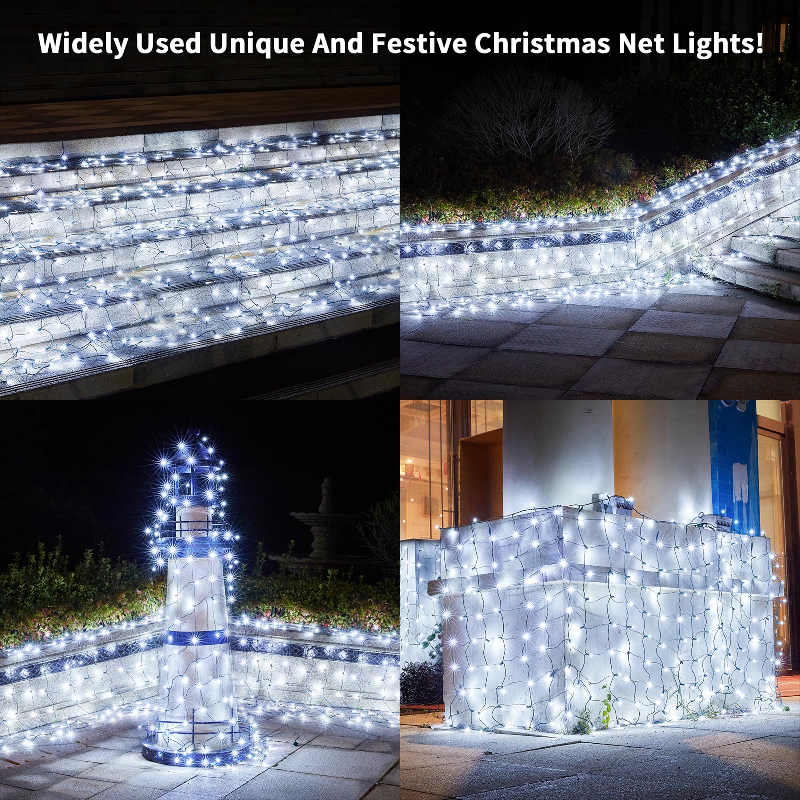 Dirnun Led Christmas Net Lights - White Outdoor/Indoor Fairy Mesh Net Lights, 160Led, 5Ft X 7Ft, Waterproof For Christmas Party,