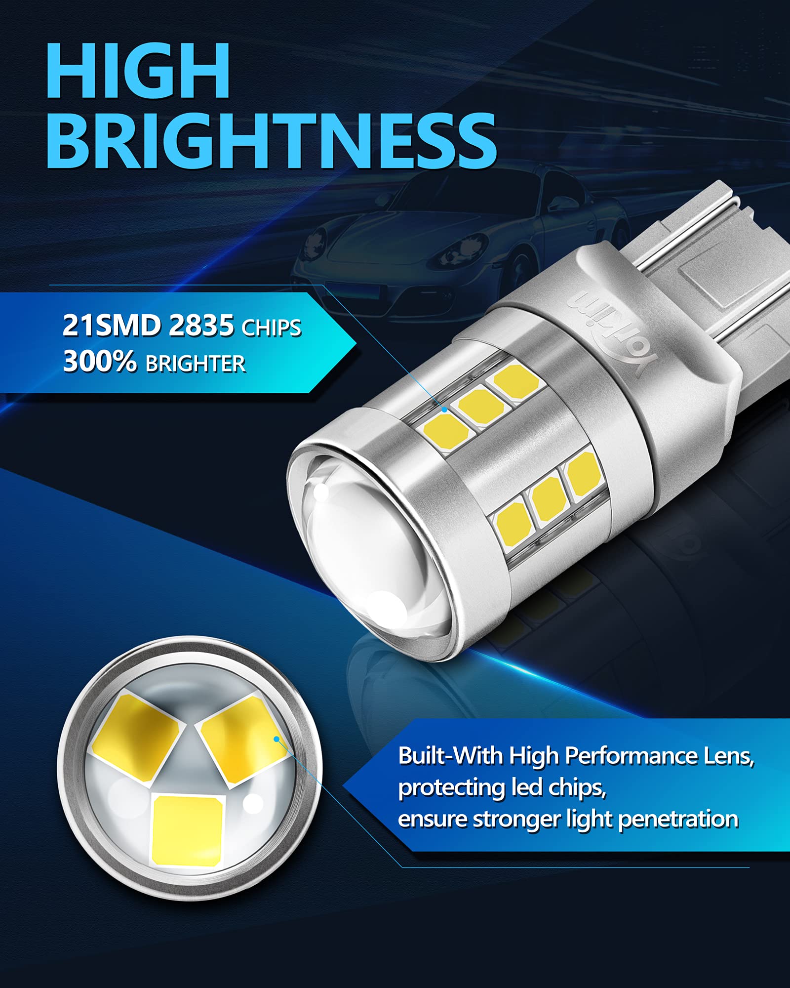 Yorkim 7443 Led Bulb White  6500K High Bright 7440 Led Bulb With Projector T20 W21W 7440Na Led Bulb Replacement Lamp For Turn Signal Reverse Brake Tail Lights Or Day Running Light  Pack Of 2  6500K