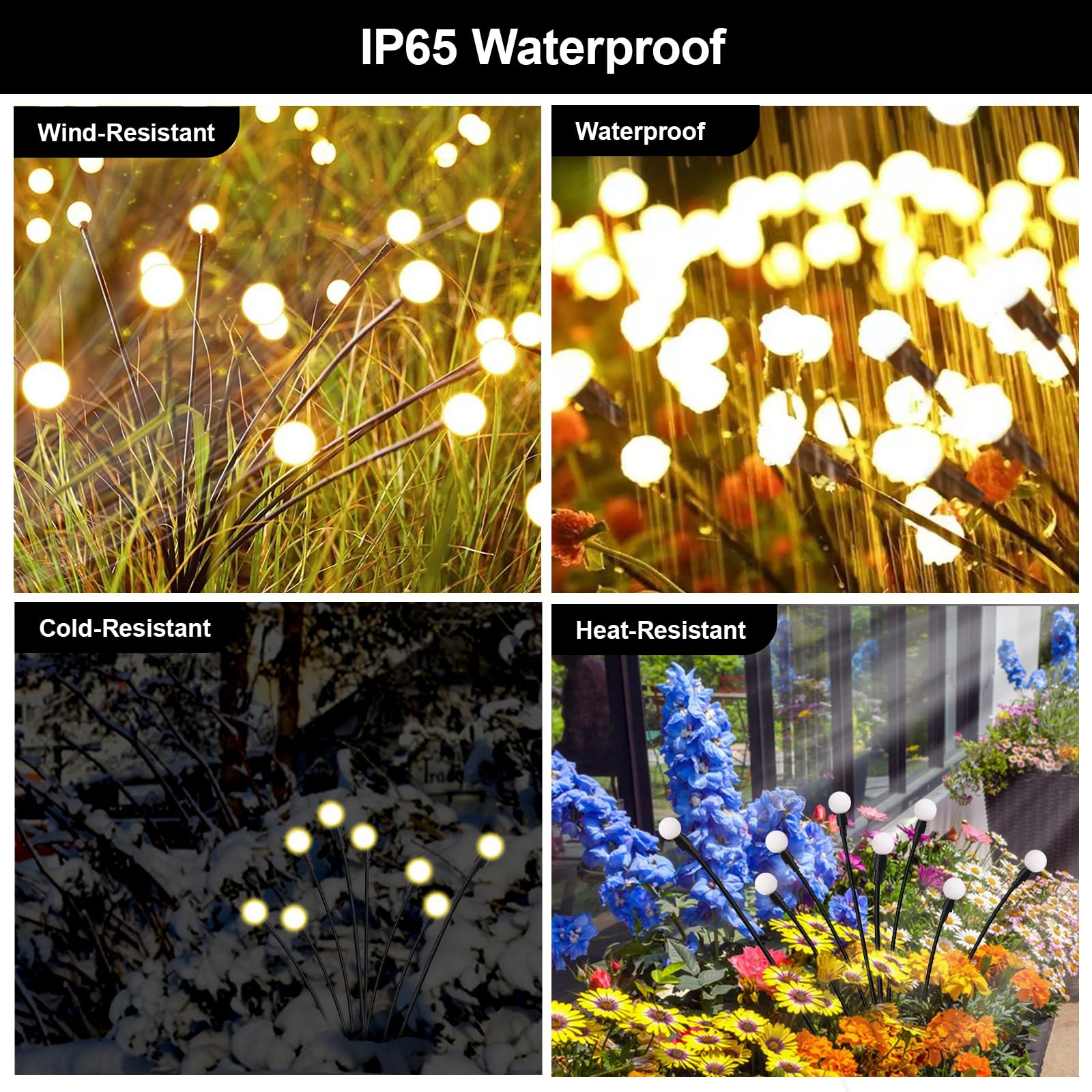 Galavasen Solar Firefly Lights, 8 Modes, Waterproof, Warm White, 4 Pack, Model Yhc007, Outdoor Garden Decor