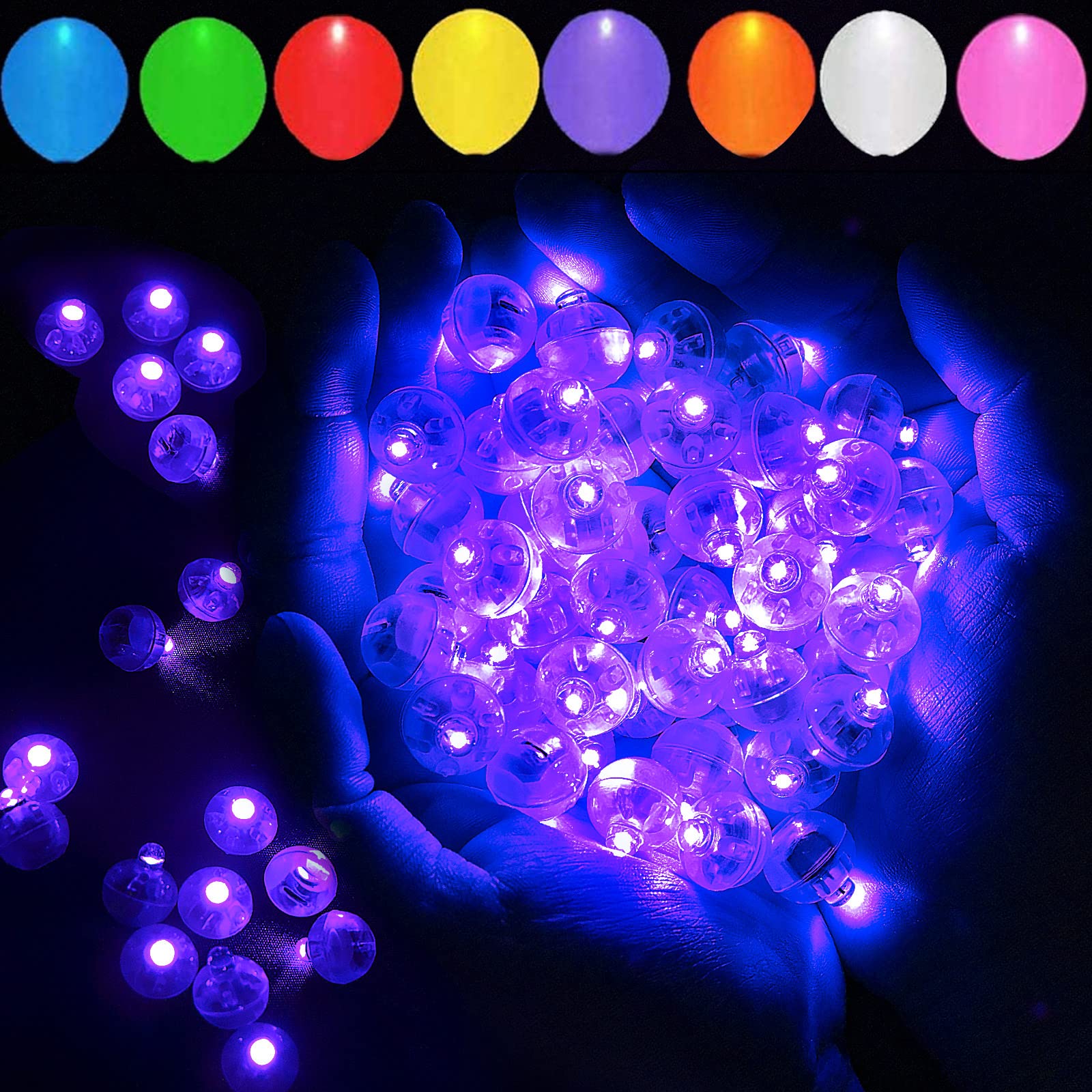 Aogist 50 Pcs LED Purple Balloon Light, Round Led Mini LED Lights for Paper Lantern Balloon Indoor Outdoor Party Event Fun, Birt