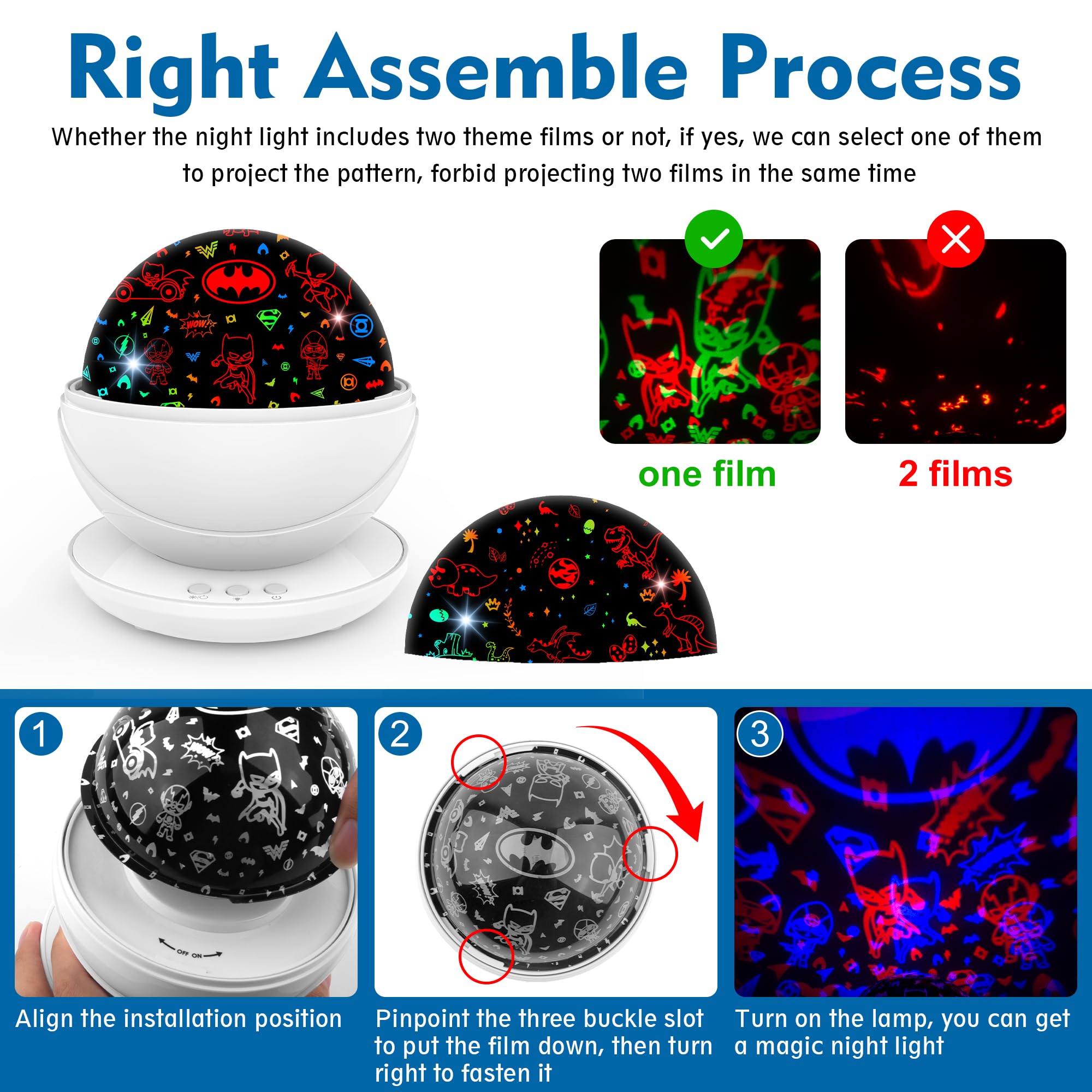 Vanshinieer Batman Dinosaur Night Light Projector For Kids Boys, 360 Degree Rotation Baby Night Lights, 15 Mode Color Changing, Christmas Birthday Gift Toys For 3-8 Year Old Girls Boys