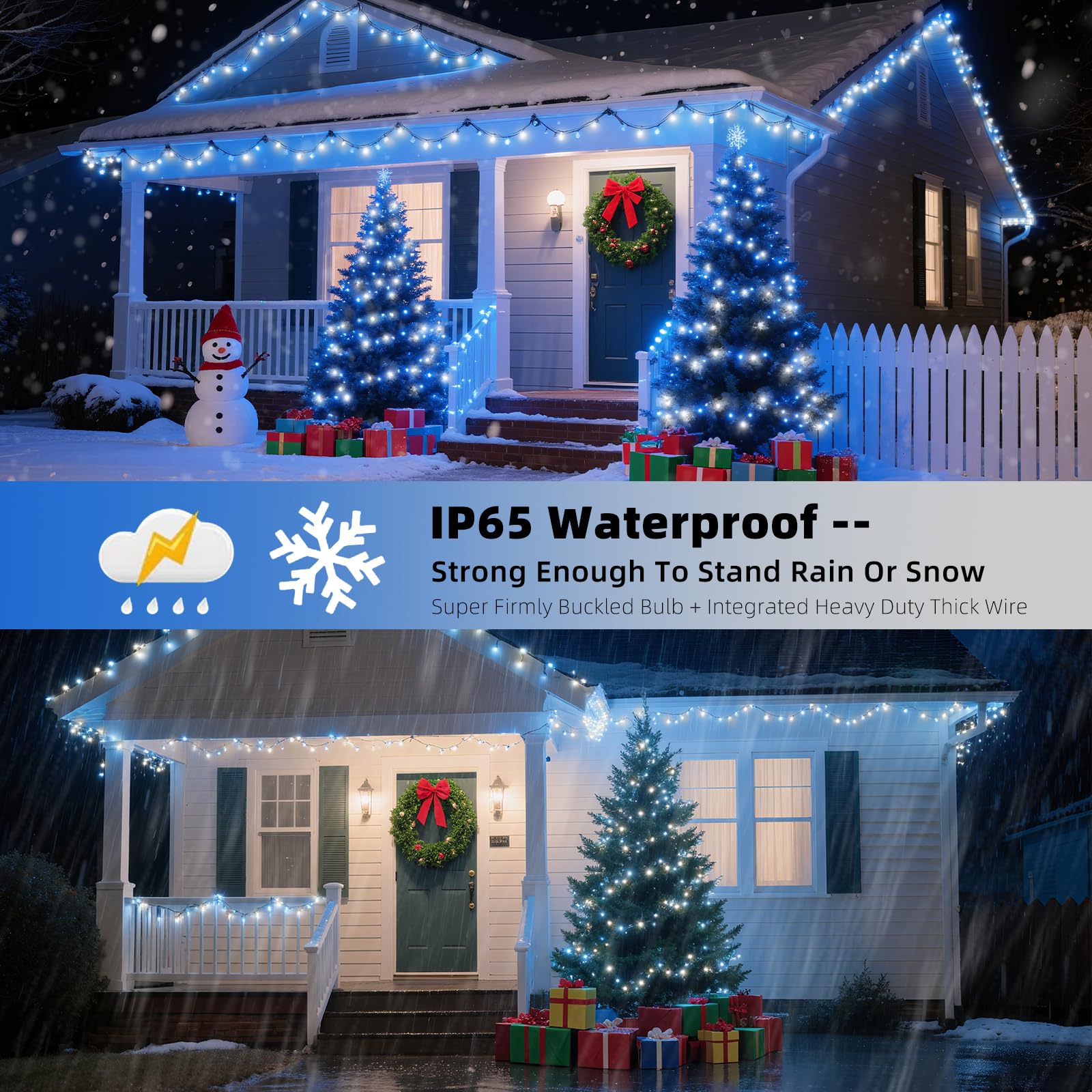 XTF2015 Christmas String Lights, 300 LED, 105ft, 8 Modes, UL Certified, Blue White, Model QL300IE, Indoor Outdoor Fairy Lights