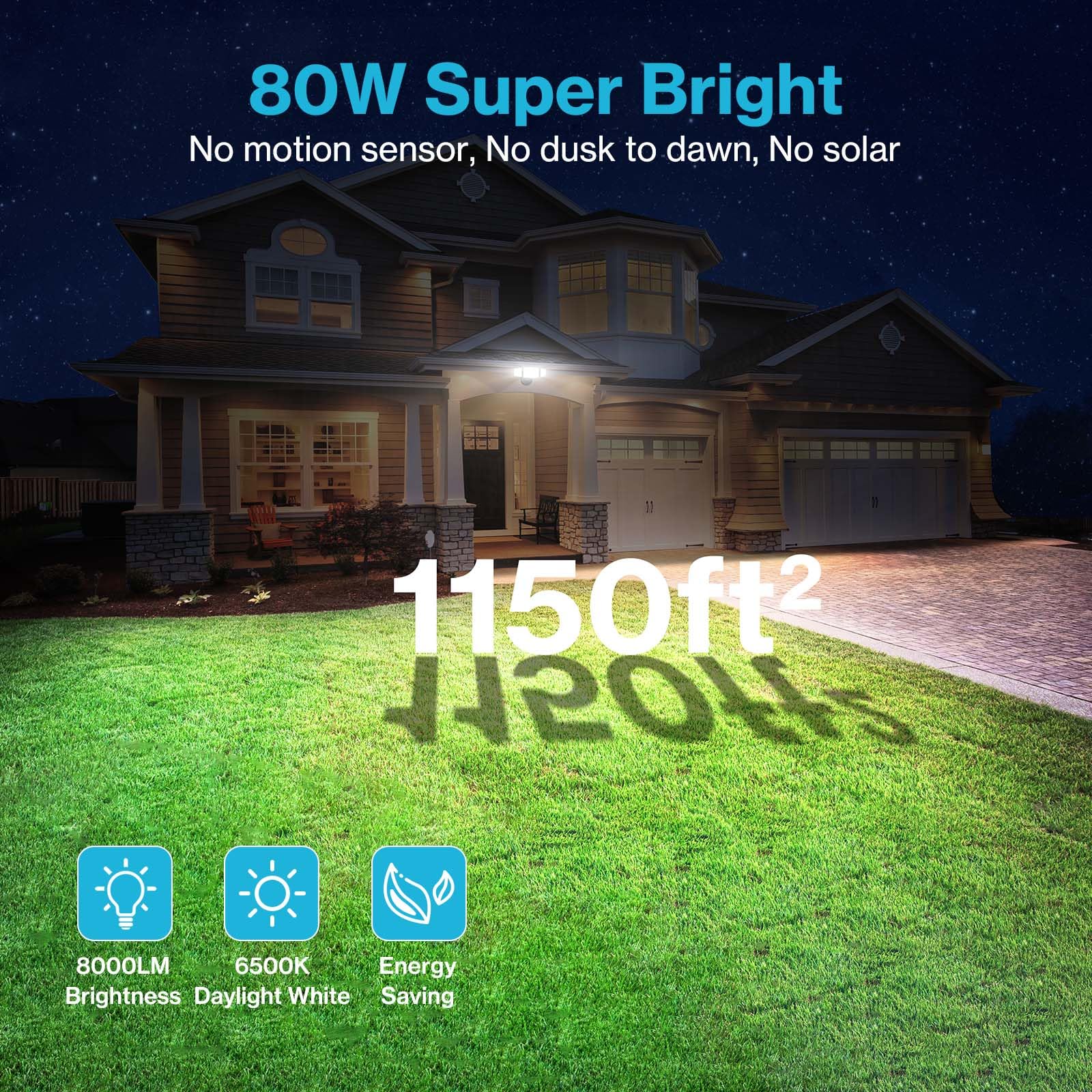 Olafus 55W LED Flood Light, 5500LM, IP65 Waterproof, 3 Adjustable Heads, 6500K, Black, Model BDB50-3