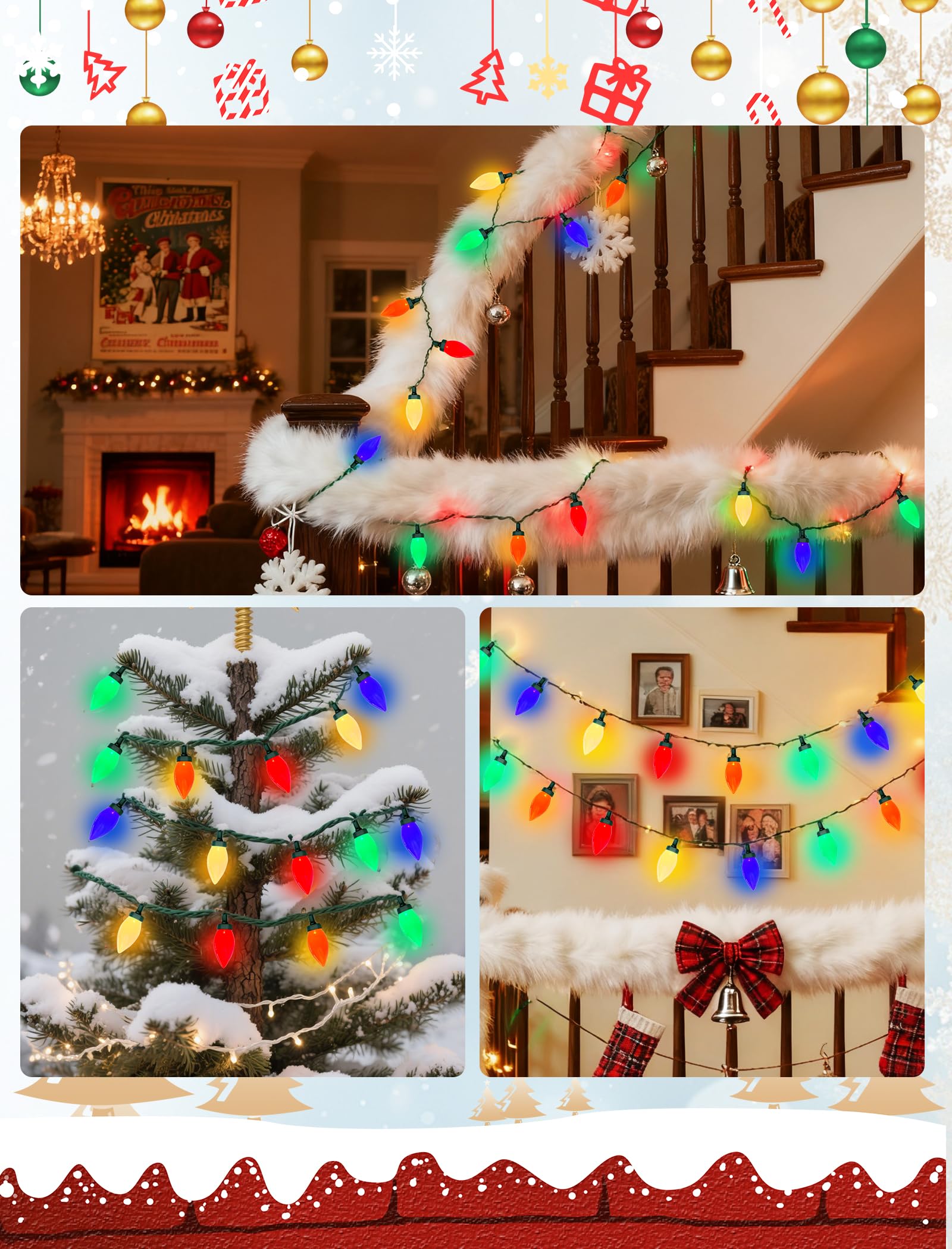 GOOTHY 26FT C9 Christmas String Lights, 50 LED Multicolor Opaque Bulbs, Waterproof Outdoor Holiday Decorations