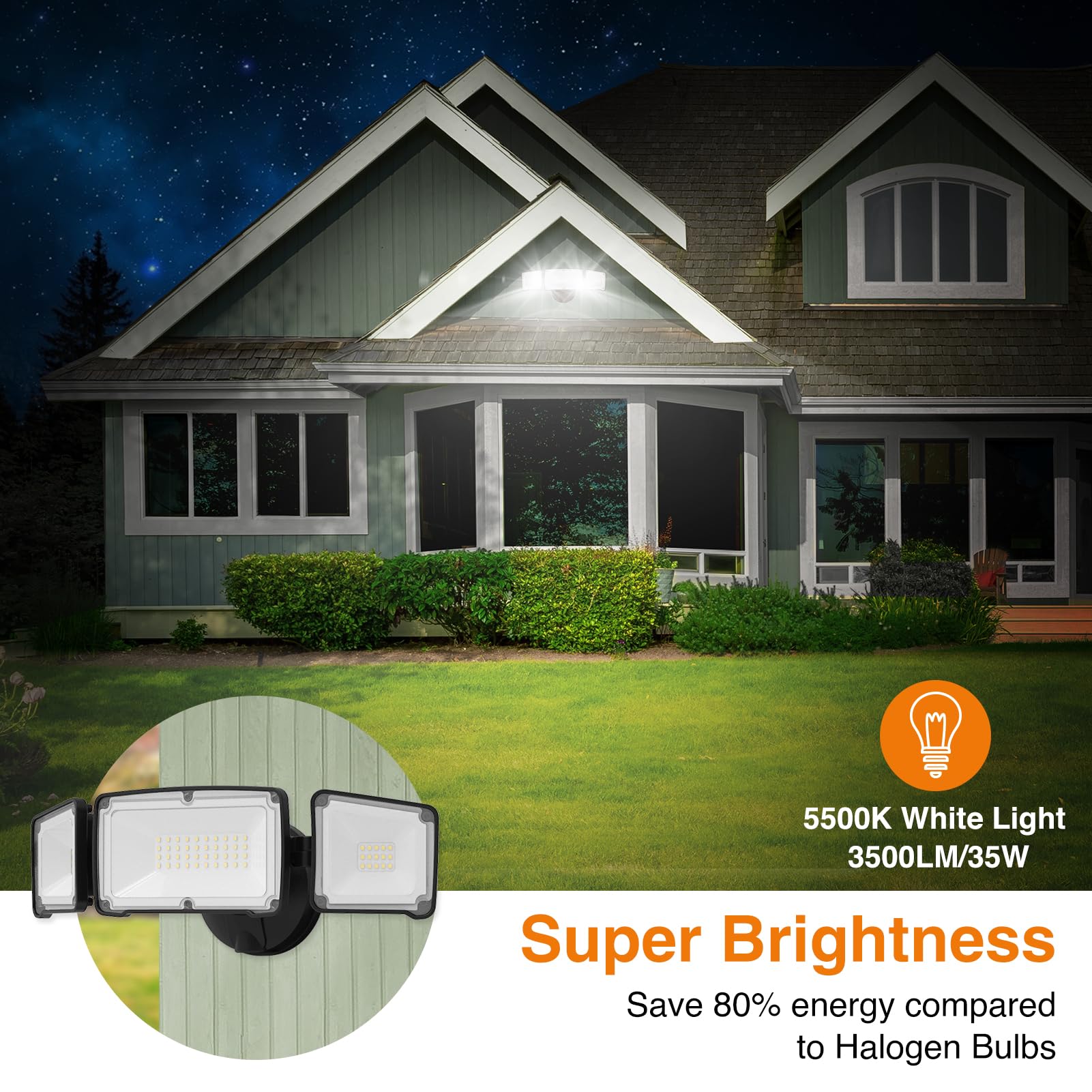 LEPOWER 3500LM LED Flood Light Outdoor, Switch Controlled LED Security Light, 35W Exterior Lights with 3 Adjustable Heads, 5500K