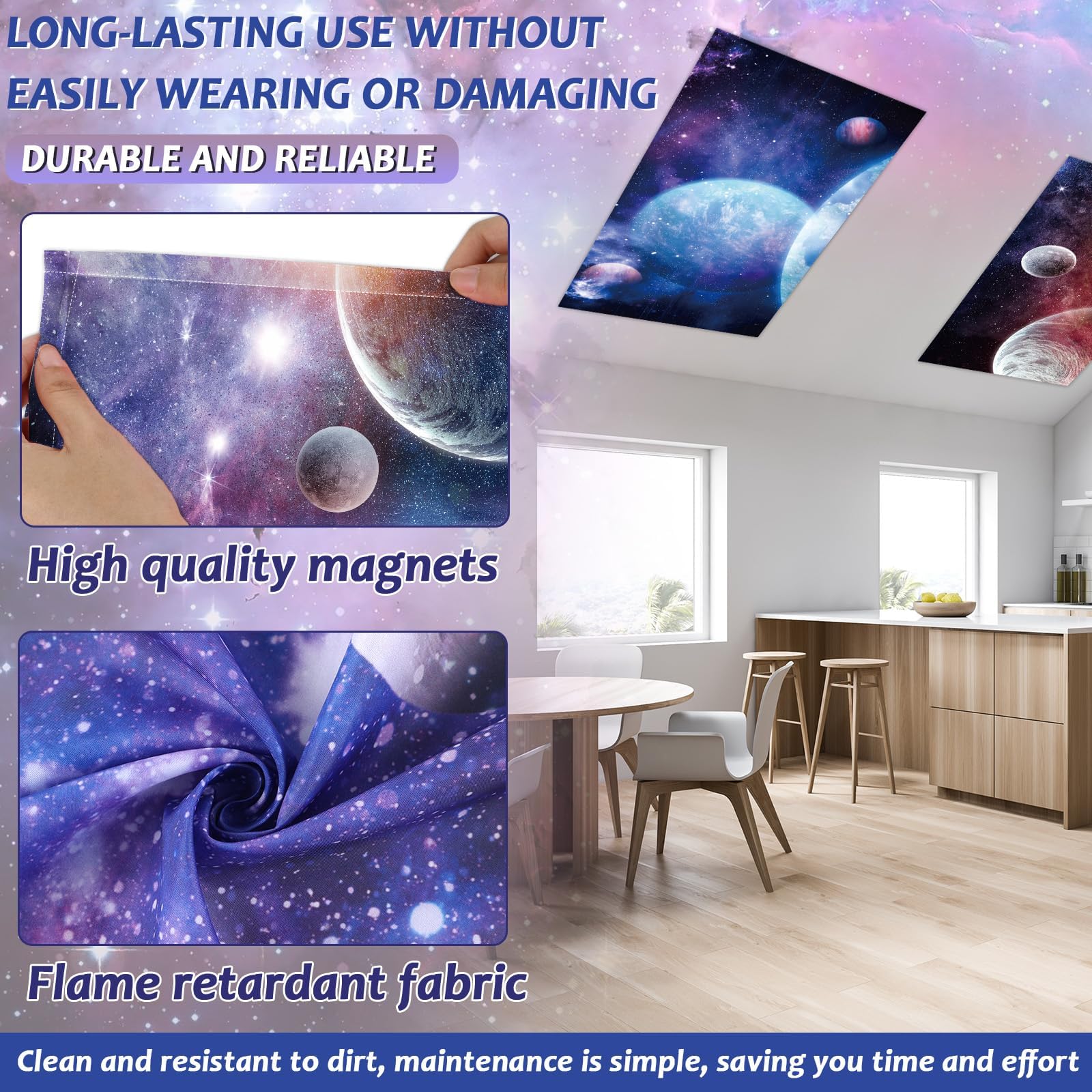 8 Pack Fluorescent Light Covers With 80 Magnets Decorative For Classroom Ceiling Light 4 X 2 Feet Magnetic Light Covers Filter Easy Install For Office Hospitals & Home Drop Ceiling Supplies(Planet )