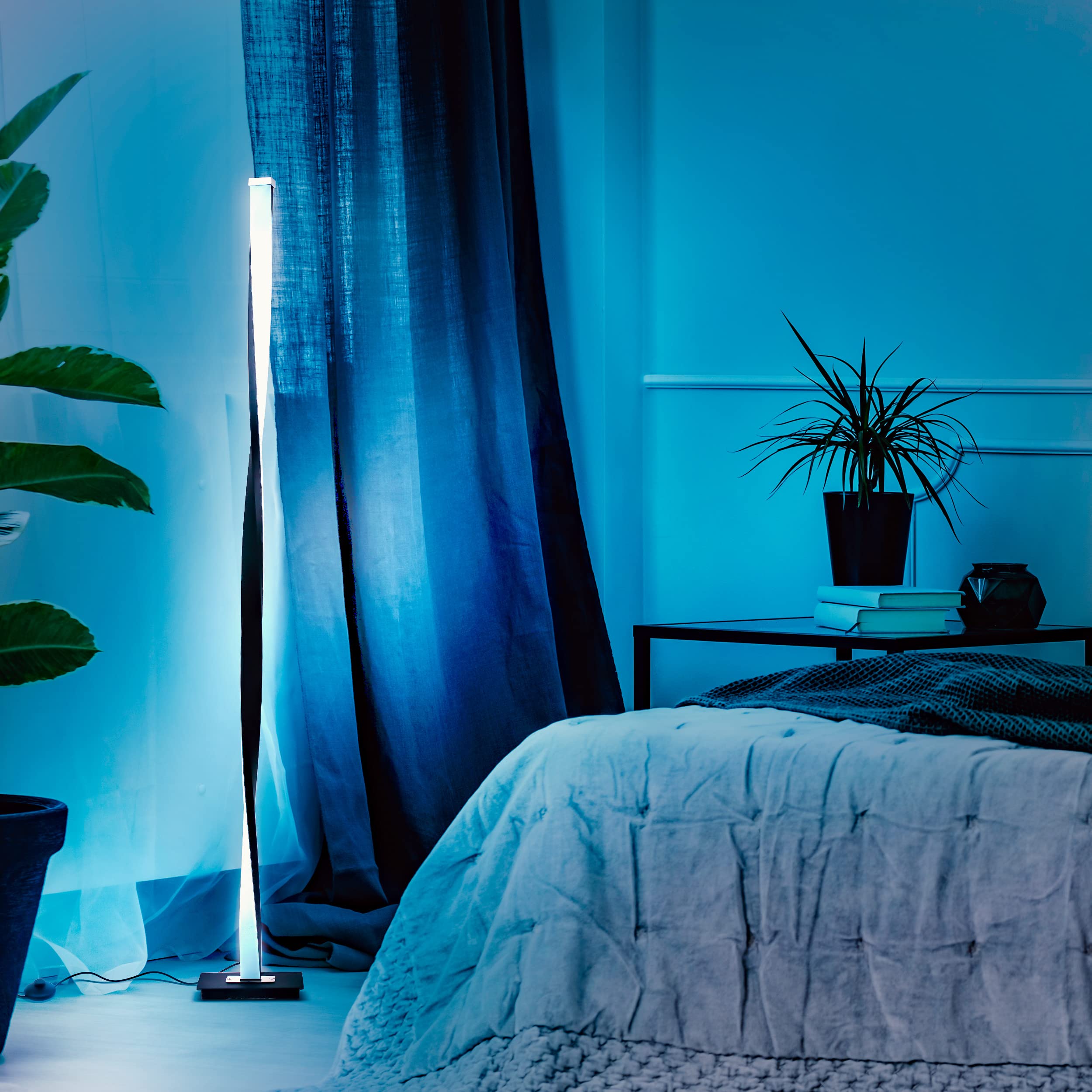 Brightech Helix Modern LED Floor Lamp - 48” Tall, RGB Color Changing, Twisting Column, Black Frame