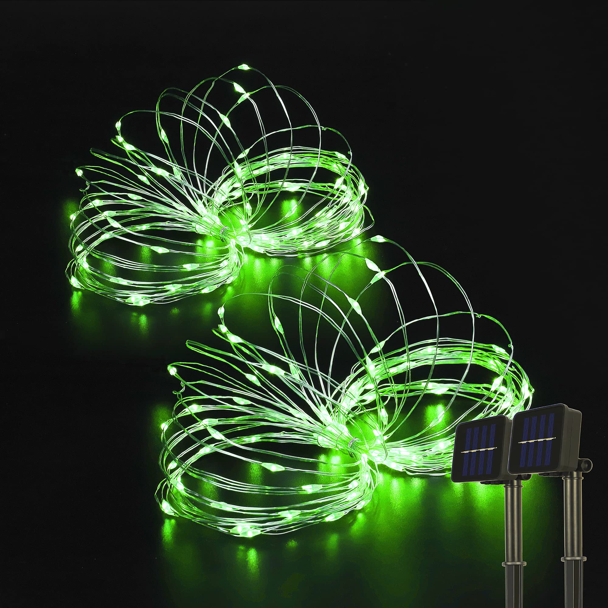 BEEWIN Solar Fairy Lights 2 Pack, 33ft 100LED, Waterproof, 8 Modes, Green, Model: da2d73bc-c487-4113-913f-