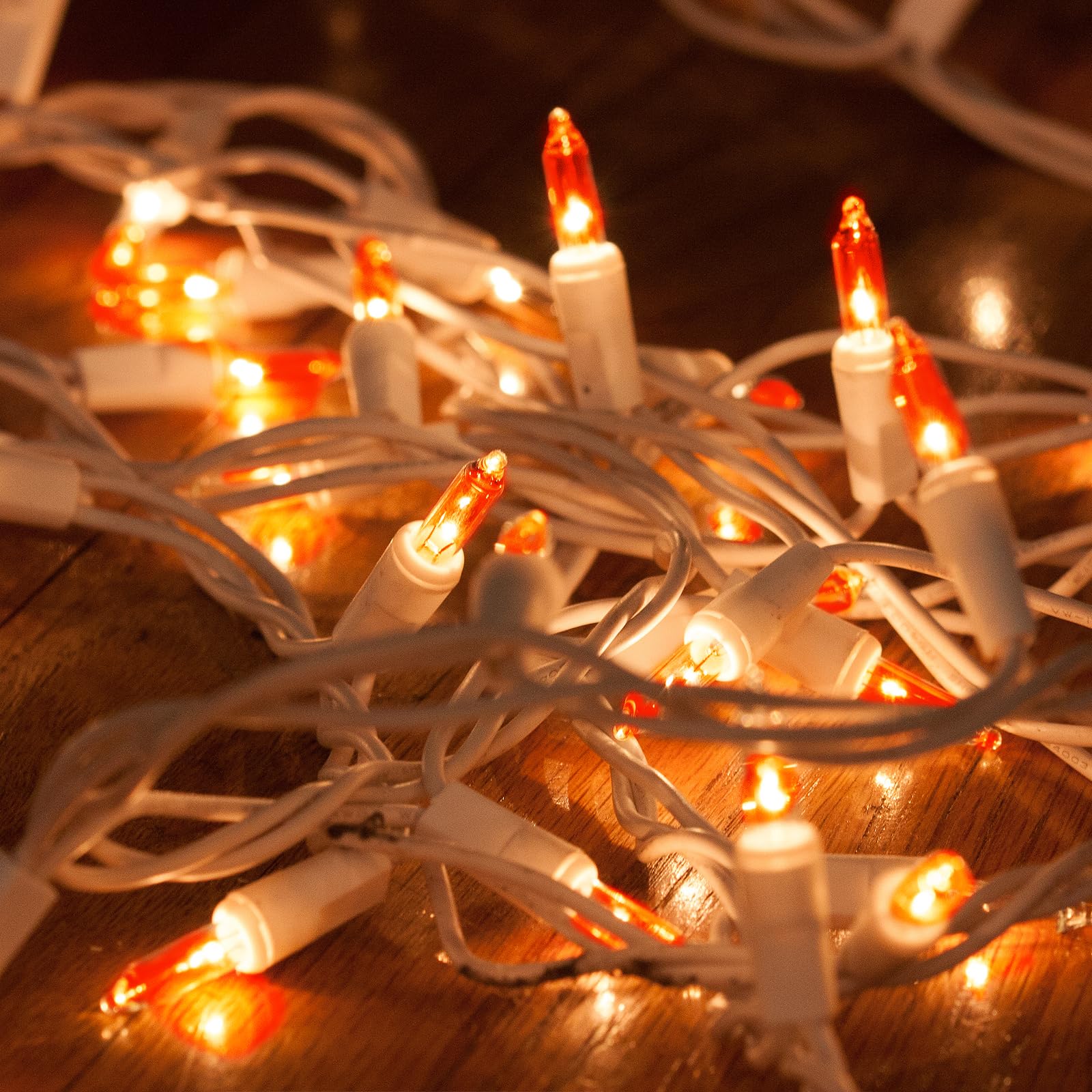 Cxlho Christmas Mini String Lights Orange, 25Ft 100 Count Incandescent Connectable Halloween Lights, Ul Listed Waterproof Christ