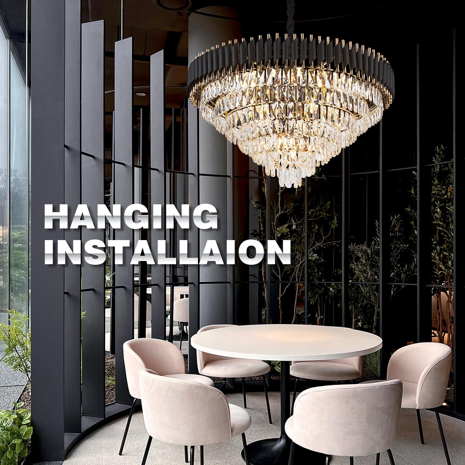 brfaixla 7-Tier Crystal Chandelier, 35.4" Diameter, 18-Light, Black & Gold, Modern Ceiling Light Fixture for Living Room, Villa, Foyer