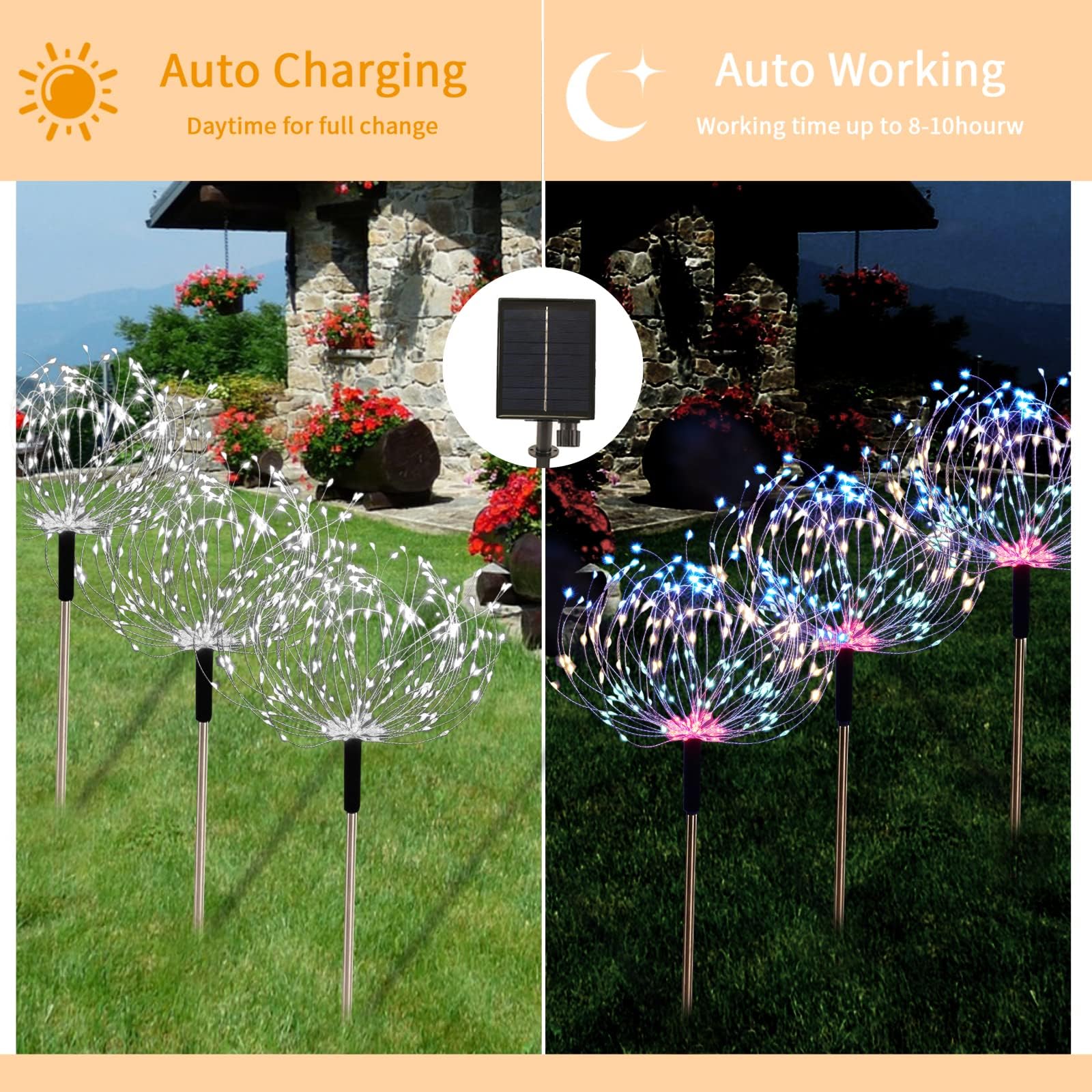 5 Pack Outdoor Solar Garden Lights, Solar Firework Lights 600 Led Waterproof Lamps Decorative, Fireworks Lamp 8 Modes Landscape