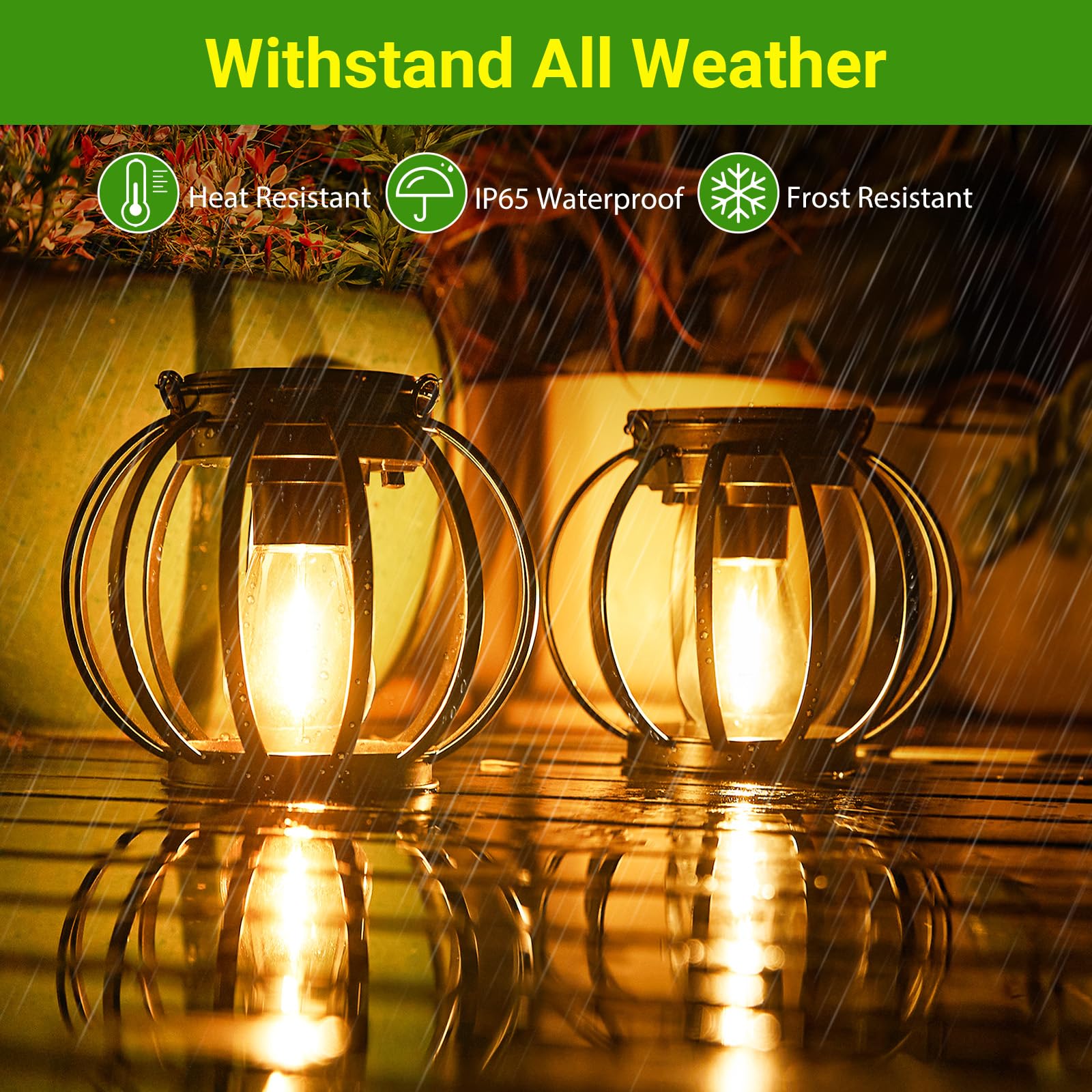 Kooper Solar Lanterns - Upgraded Metal Outdoor Lights, Waterproof, Auto On/Off, 2 Pack