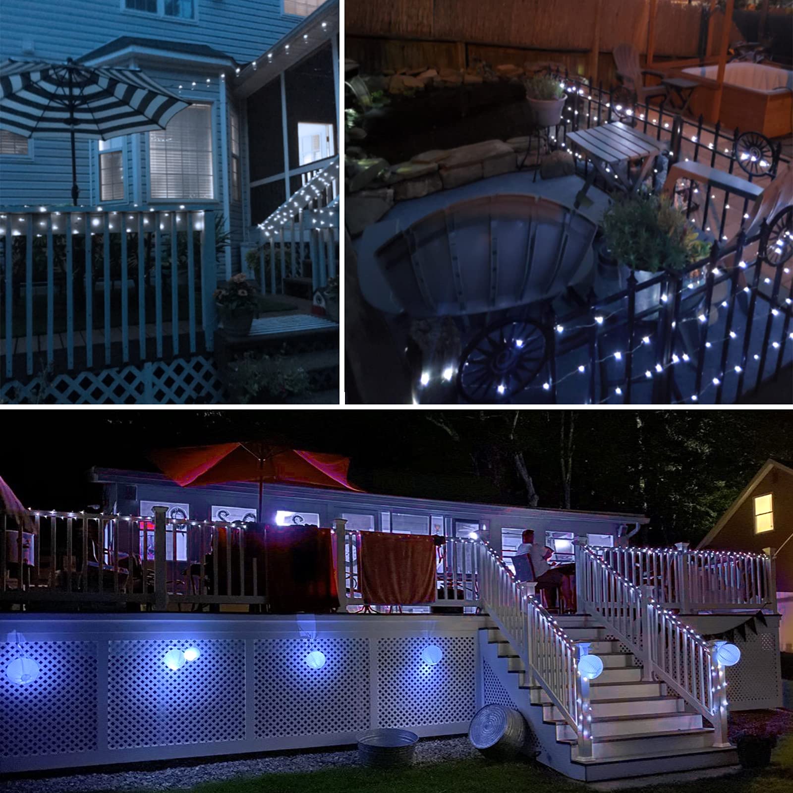 Sanjicha White 2-Pack Each 72Ft 200 Led Solar String Lights, Waterproof Copper Wire 8 Lighting Modes Solar Christmas Lights For