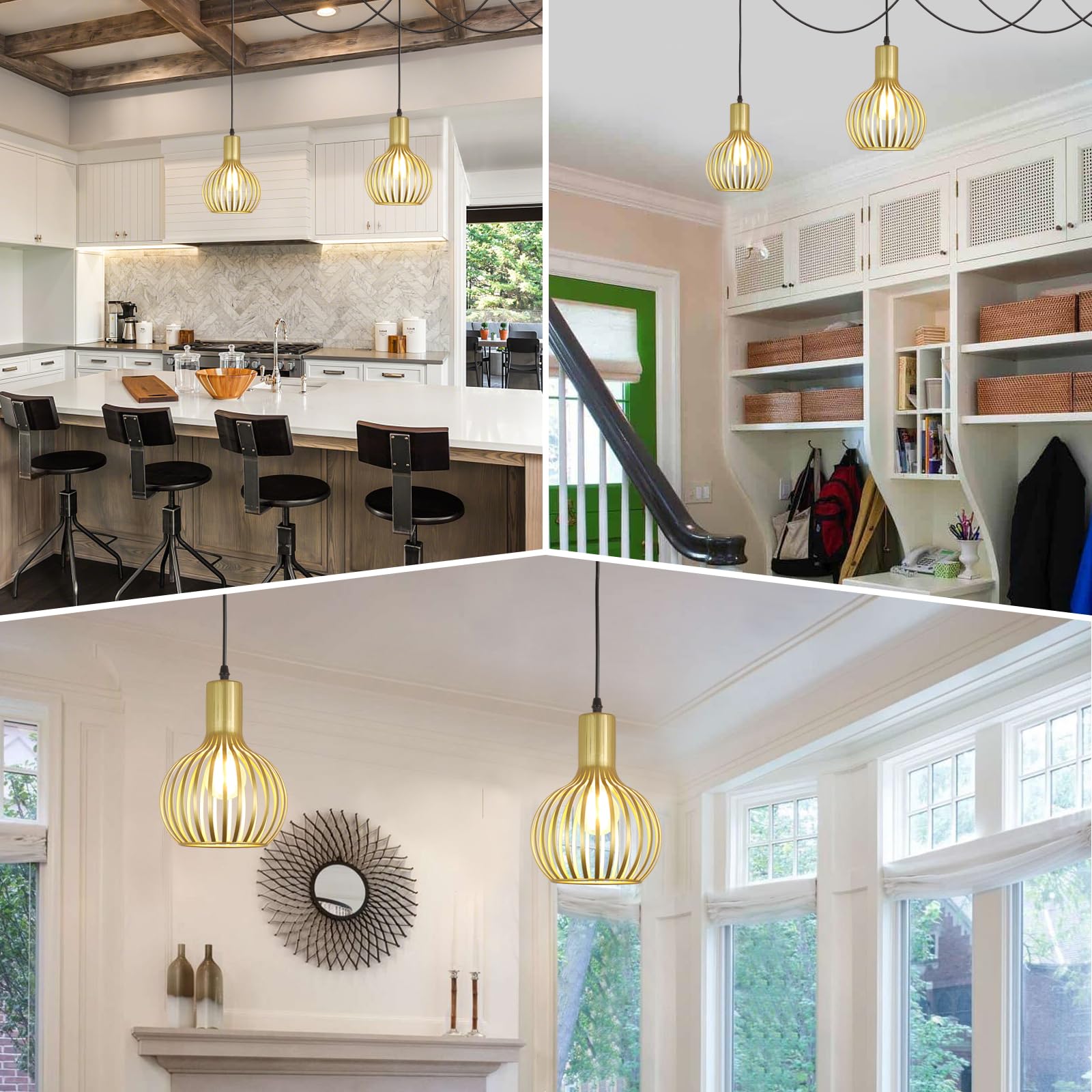 Dllt Plug In Pendant Light Fixtures, Adjustable Gold Pendant Lighting Over Sink, Farmhouse Metal Pendant Lights Kitchen Island,