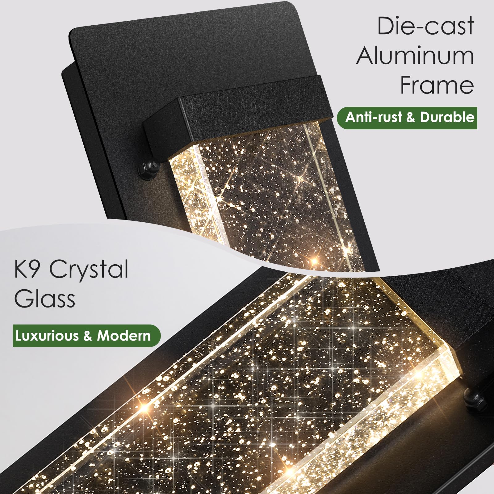 Beslowe Outdoor Wall Light - Waterproof Led Sconce, Crystal Bubble Glass, 10W, 3000K, Porch Light