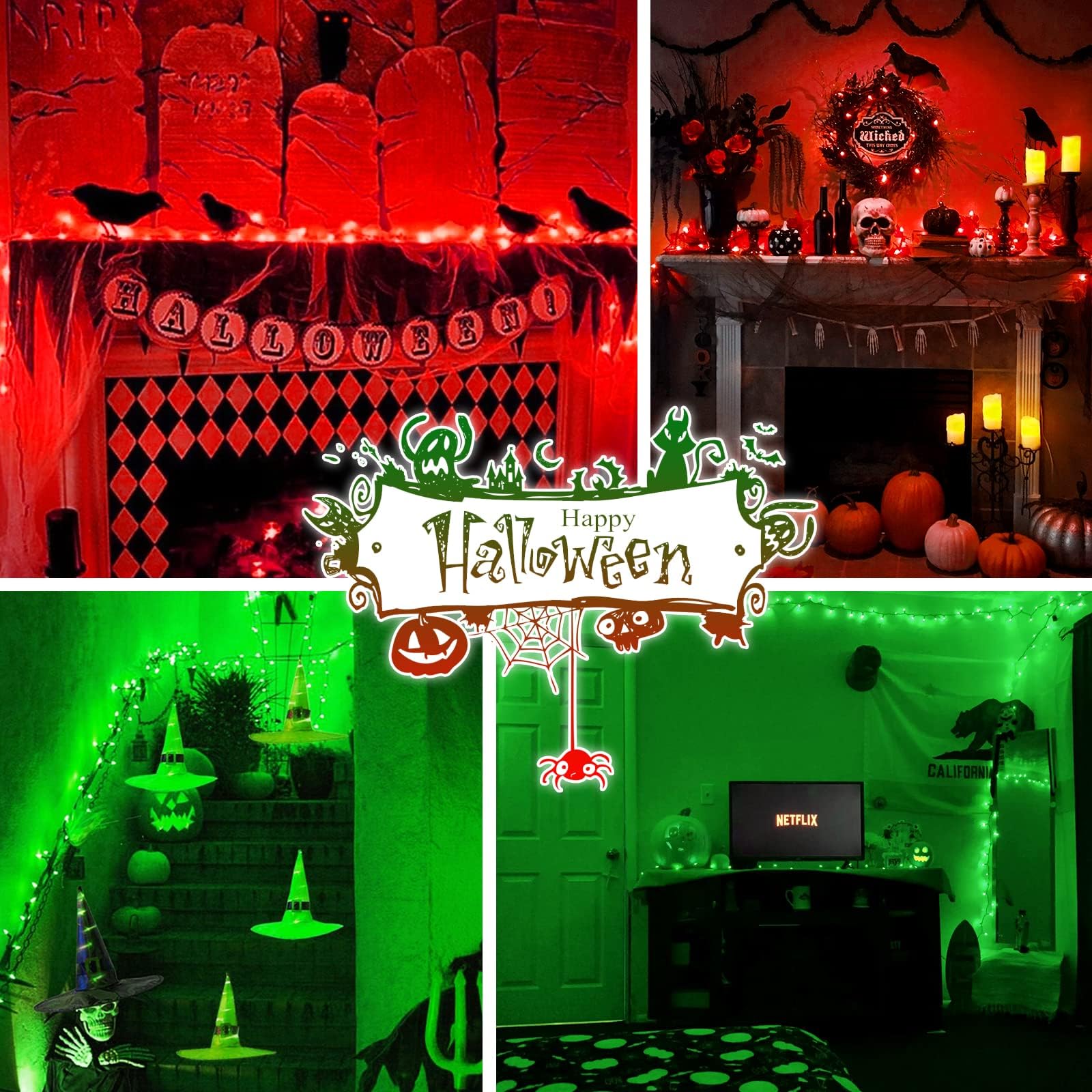 Jmexsuss 33Ft 100 Led Red Green Christmas Lights Indoor Outdoor  2 Pack Color Changing Christmas Lights Plug In  Connectable Waterproof Christmas Tree Light For Xmas Bedroom Party Decorations