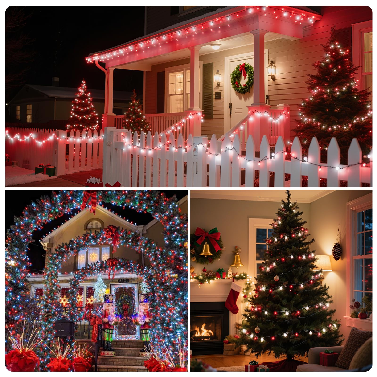 Xtf2015 Christmas String Lights  105Ft 300 Led Christmas Lights 8 Modes Memory Function & Timer- Ul Certified - Outdoor Indoor Christma S Fairy Lights For Tree  Garden  Party  Wedding(Red + White)