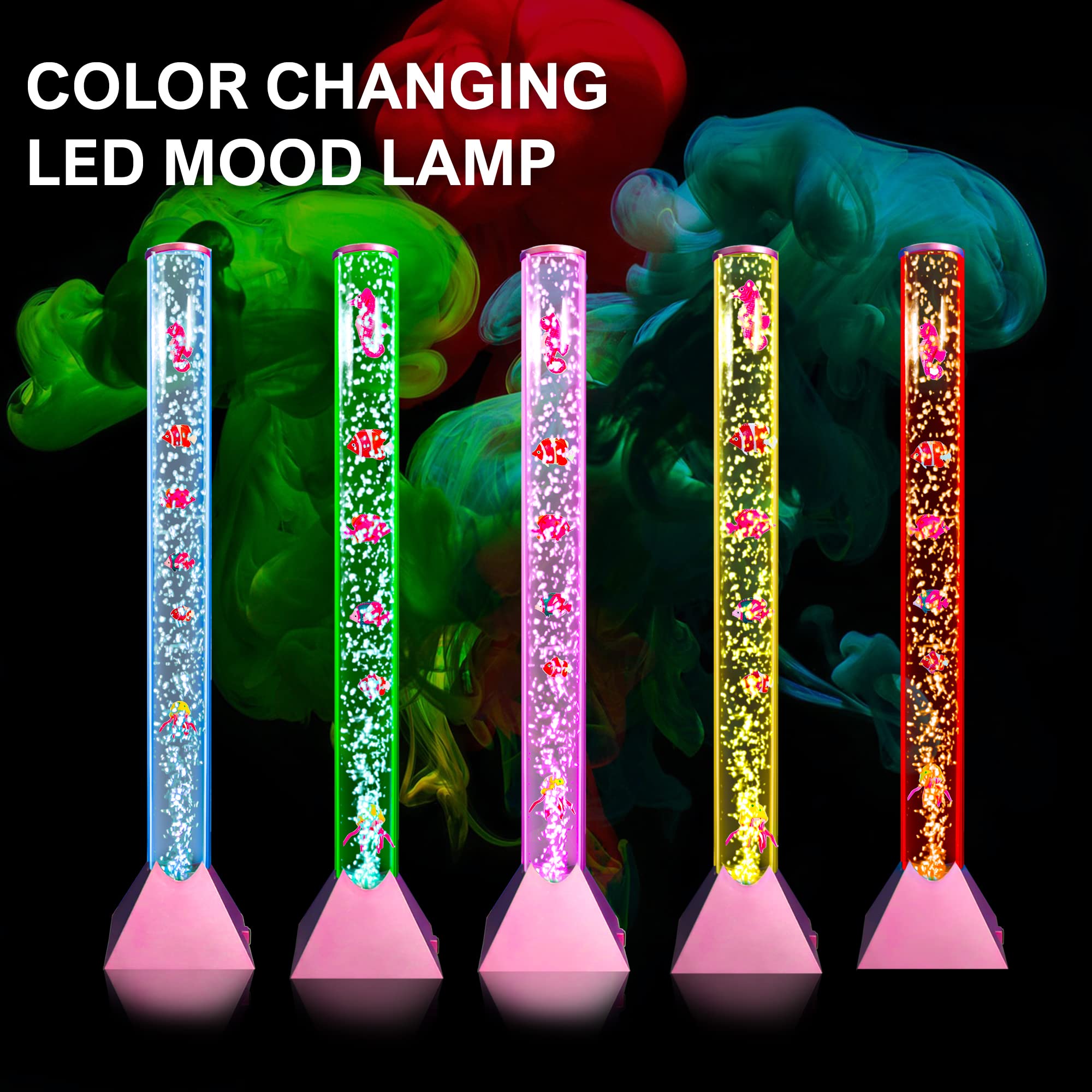 Brewish Sensory Bubble Floor Lamp - 7 Color Changing LED Night Light, Golden Rose Base, 3 Feet - Ideal Gift for Kids, Men & Women
