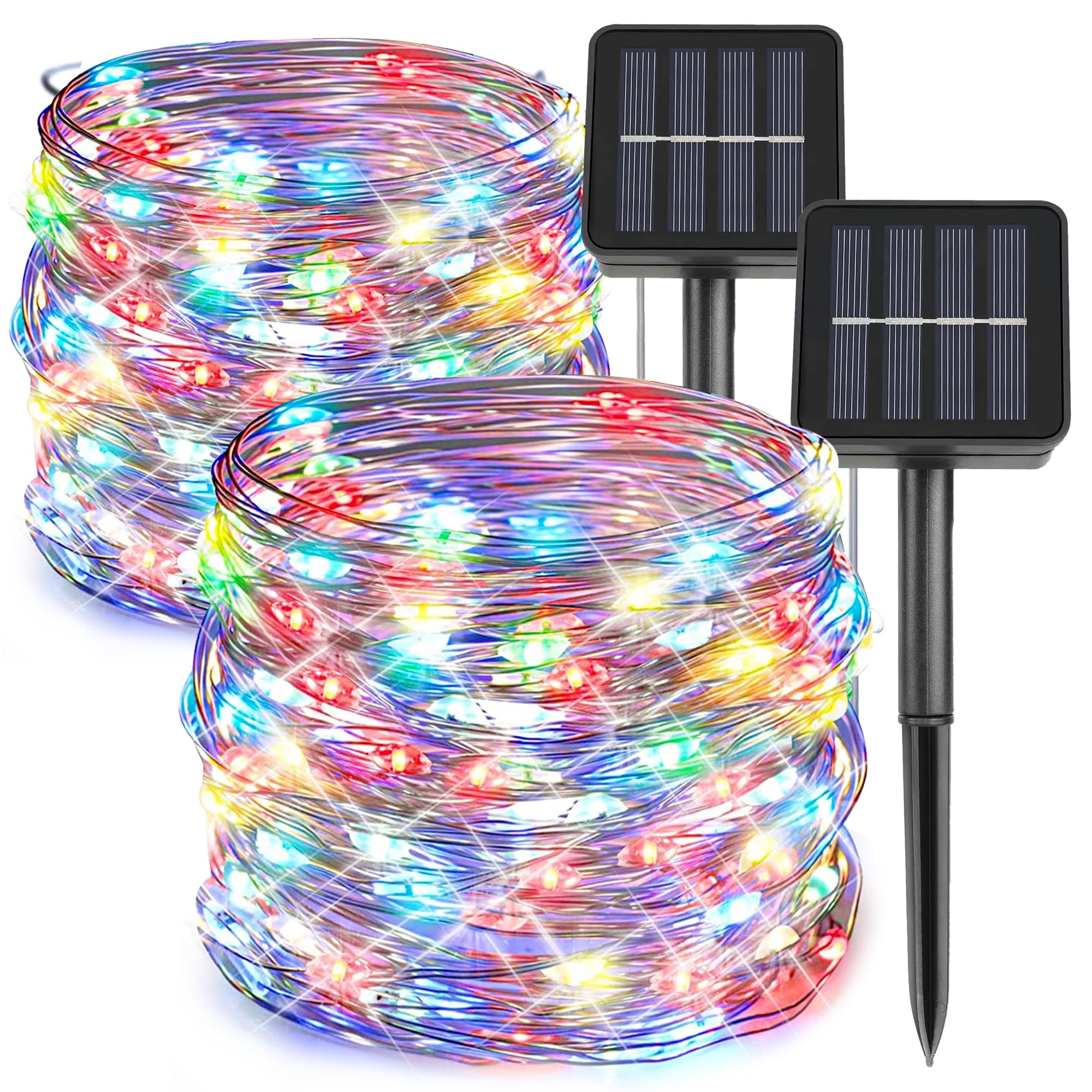 Kemooie 2 Packs Solar Christmas Lights, 100 Led 33Ft 8 Twinkle Modes Multicolor Solar Powered Fairy Lights, Waterproof For Outdoor, Tree, Garden, Christmas Decorations(Multi Color)