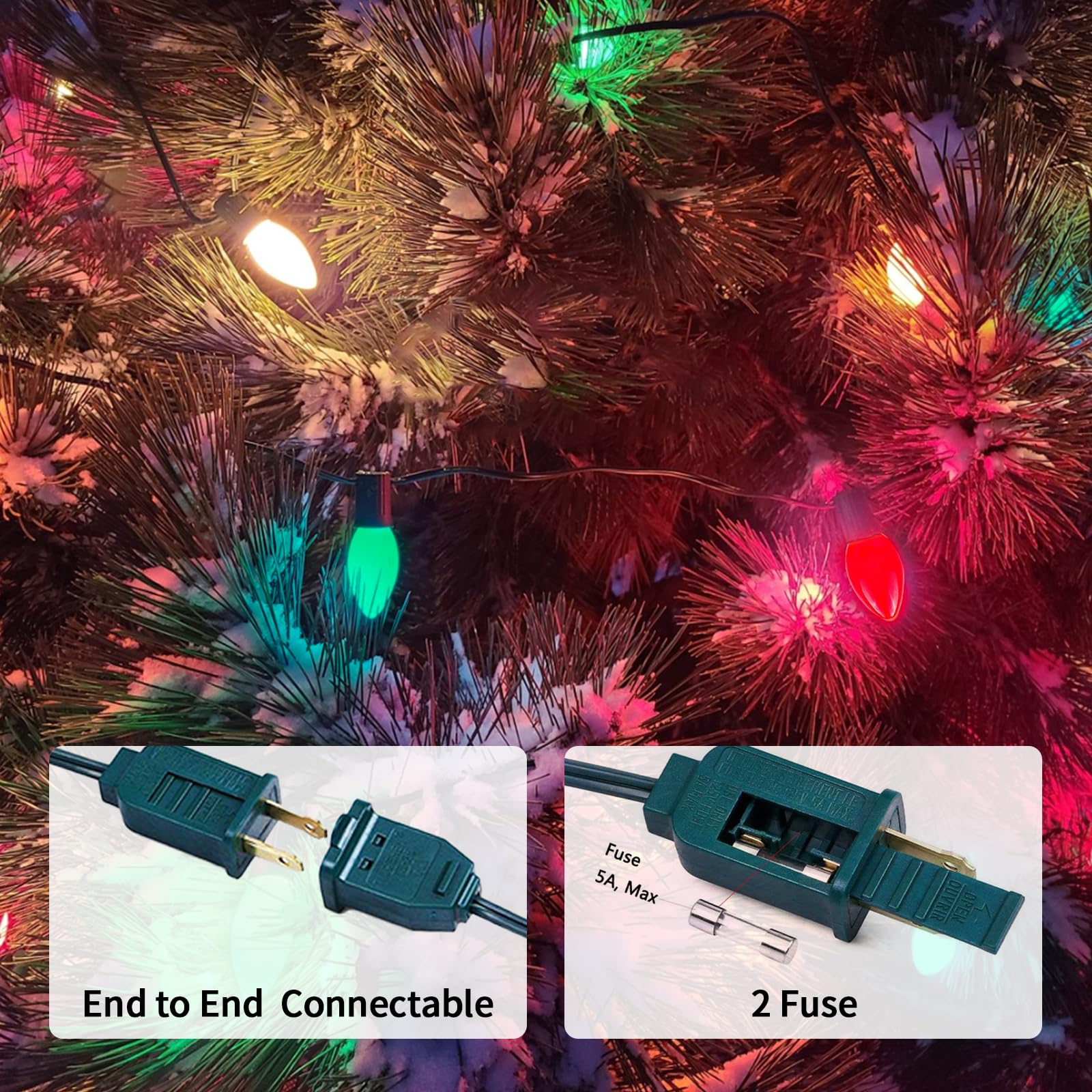 Chyparty 25Ft C7 Christmas Lights Outdoor  Red Green White 3-Color Led String Lights For Roof  Fence  Tree  Wedding  Party  Patio  Bright Holiday Decor