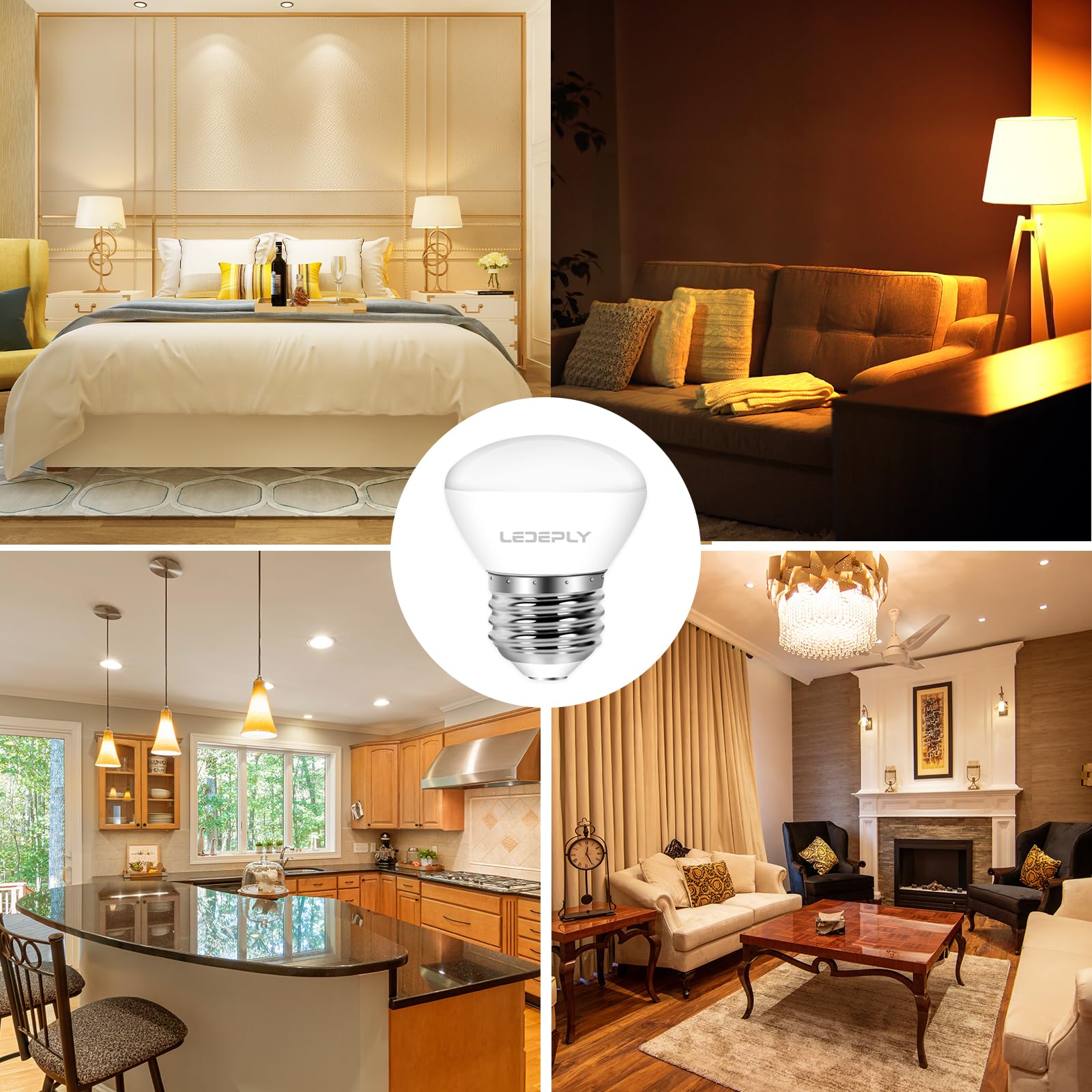 Ledeply R14 Led Bulb, 4W=40W, Dimmable, Medium E26 Base, Mini Led Reflector Floodlight Bulb, 400 Lumens, 2700K Warm White, 4 Pac