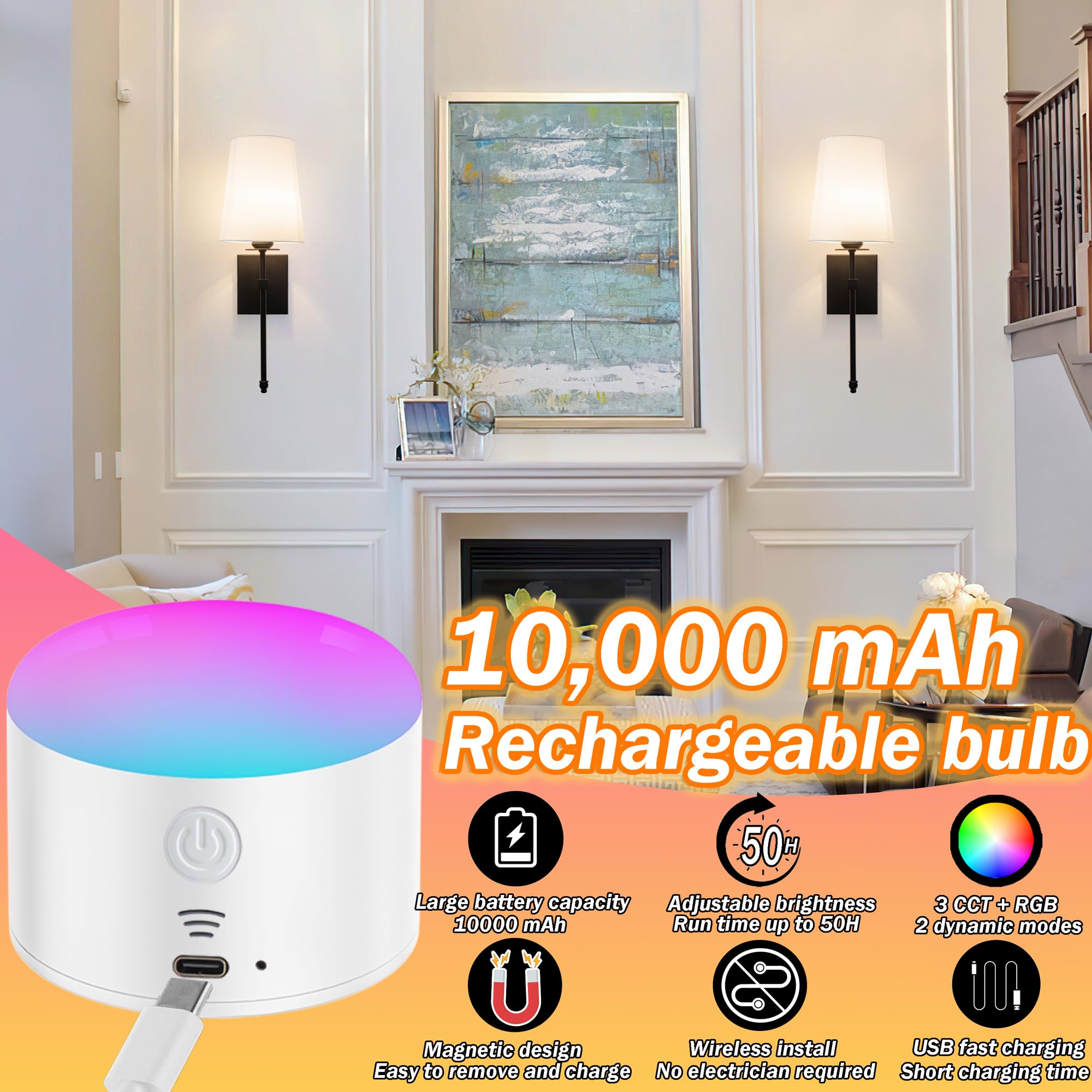 Vimhou Slim Battery Operated Wall Sconce Set Of Two, Dimmable White Fabric Shade With Remote