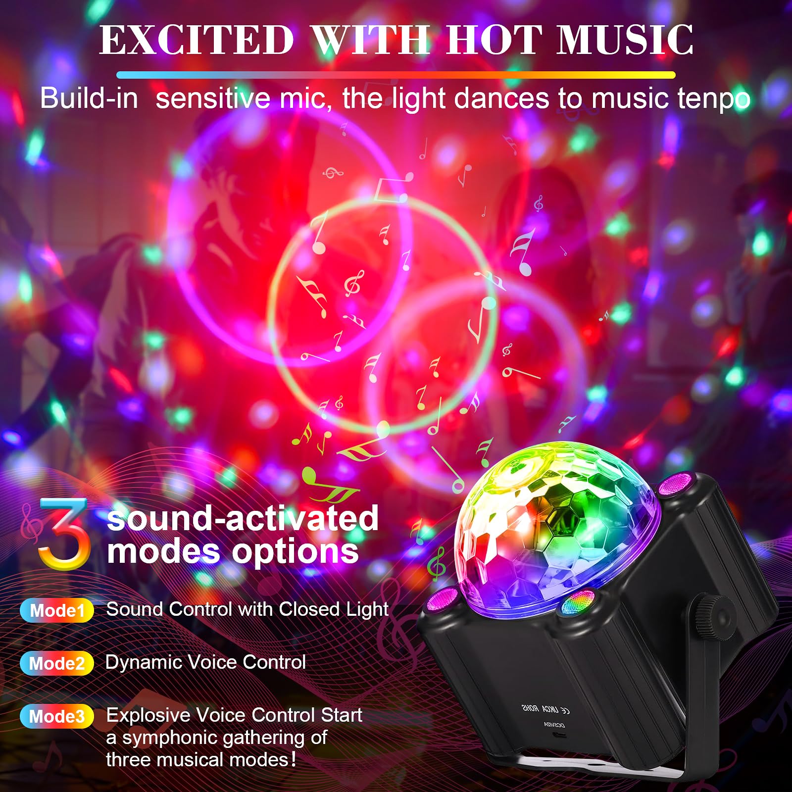 Godenba Sound Activated Disco Party Lights, Dj Disco Ball Light With Remote, Strobe Stage Lighting Lamp For Indoor Outdoor Home