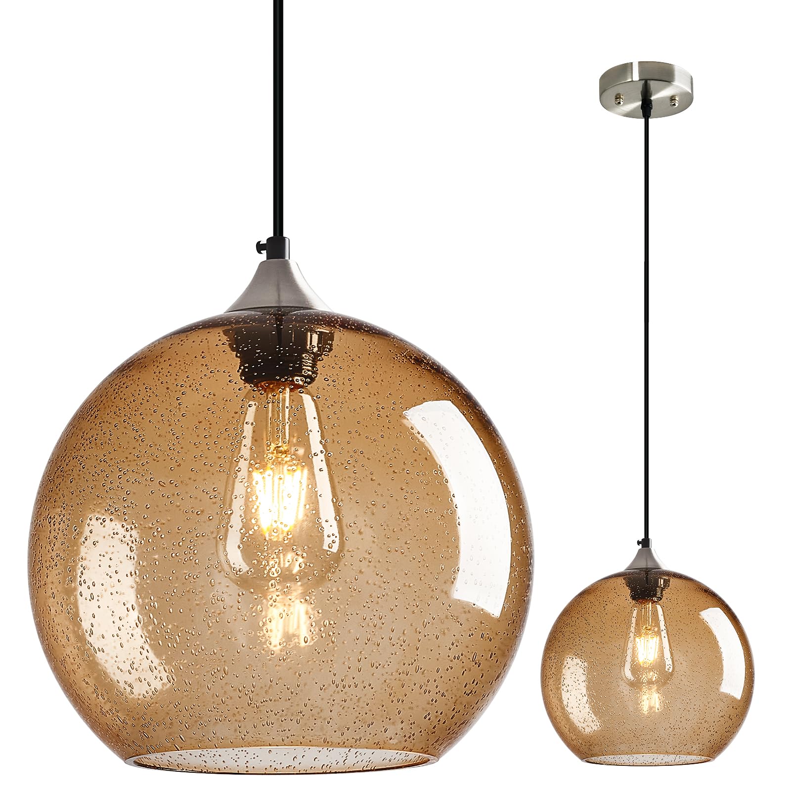 Lbsqj Light Brown Glass Pendant Lights Kitchen Island Globe Pendant Light Fixtures Modern Pendant Lighting For Bedroom Living Dining Room Light Fixture (9.84 In  1 Pack)