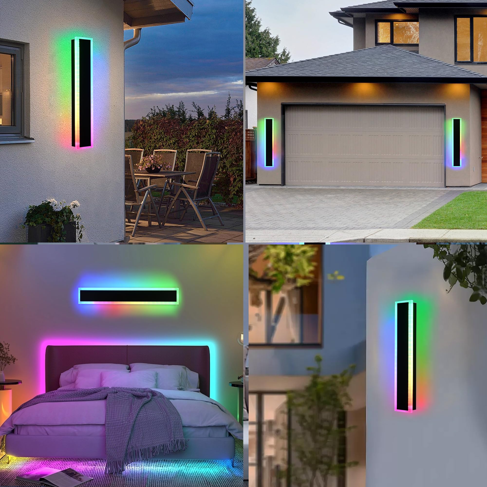 MELUCEE 2 Pack 32 Inch Long Outdoor RGB Wall Light, Waterproof IP65 LED Wall Mount Lighting Fixture Outside Wall Sconce for Hous