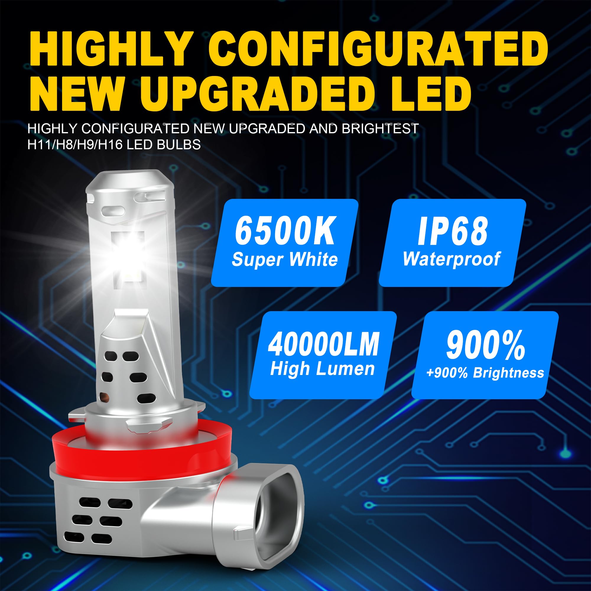 AHOBXD H11 Light Bulb Pack of 2, Upgraded 900% Brightness, 60000LM, Mini Size, Cool White, H8/H9/H16 Compatible