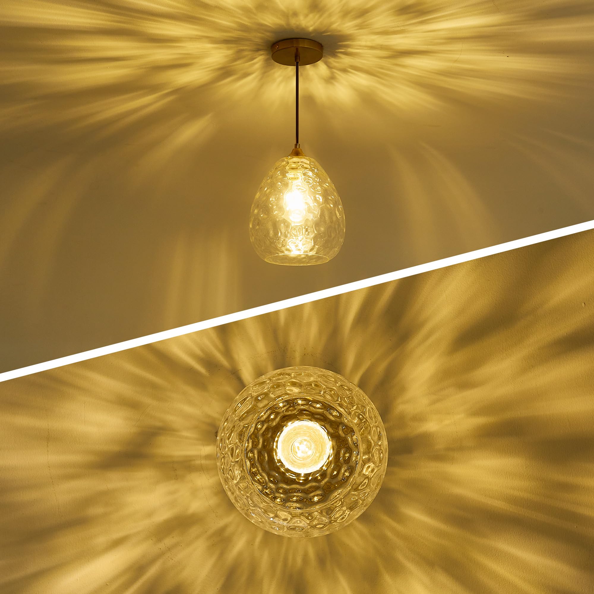 Deyidn Glass Pendant Light, Brass Gold, Hammered Glass Shade, Modern Design, 8.27in , Model 2560, 1 Pack