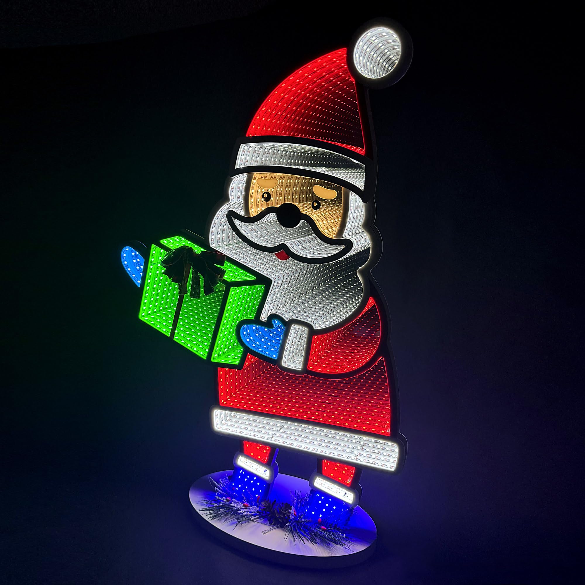 Elumina Decor Santa Infinity Mirror Light - USB-Powered 3D LED Holiday Decor - 16in x 24in - Indoor Christmas Decoration