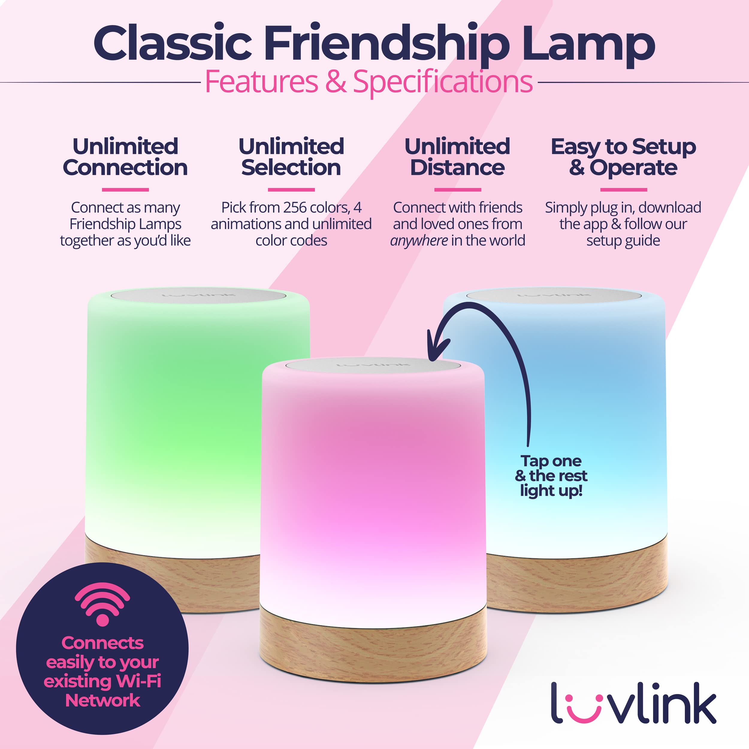 LuvLink Friendship Lamp v2.0 - Extended WiFi Range, Bluetooth Setup, Model LLFL01V2, Single Size, Plastic Material