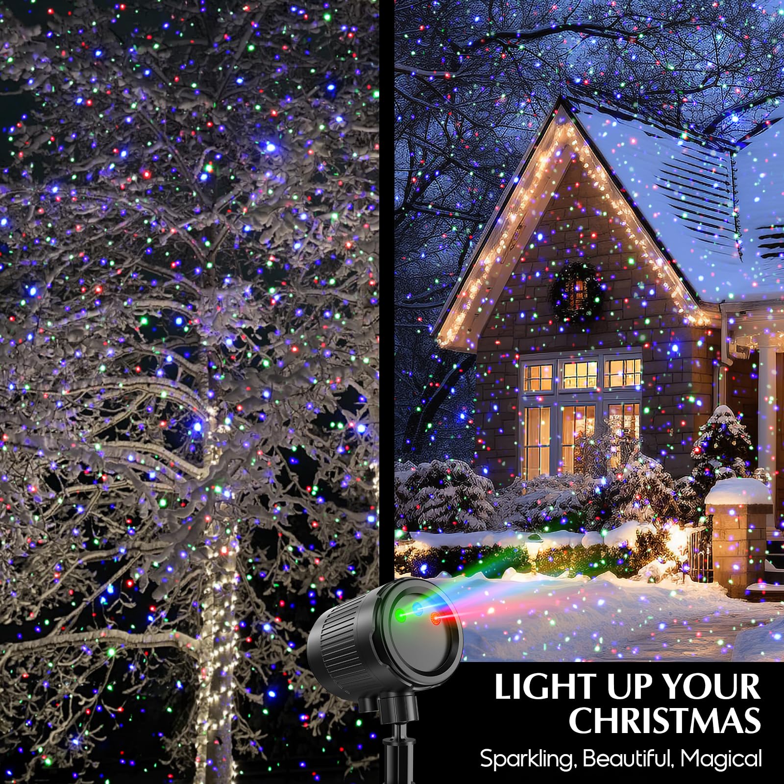 Laser Christmas Projector Lights Outdoor, 3 Color Laser Projector Light, Moving Firefly Lights Show W/Remote & Timer, Waterproof