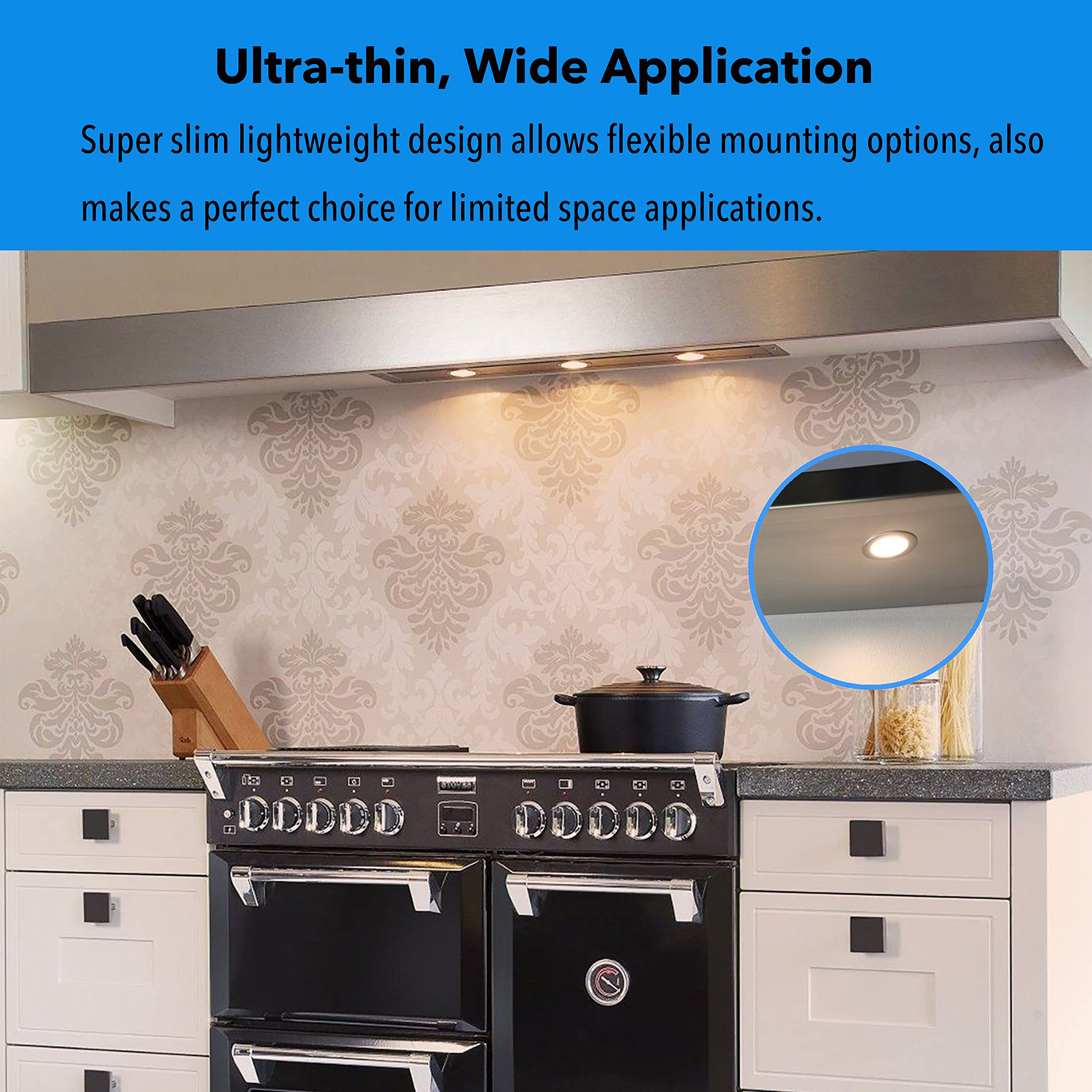 LAMPAOUS LED Puck Lights - Dimmable Recessed Under Cabinet Lighting, 3pcs, Warm White, Aluminum, Model P-50, Silver
