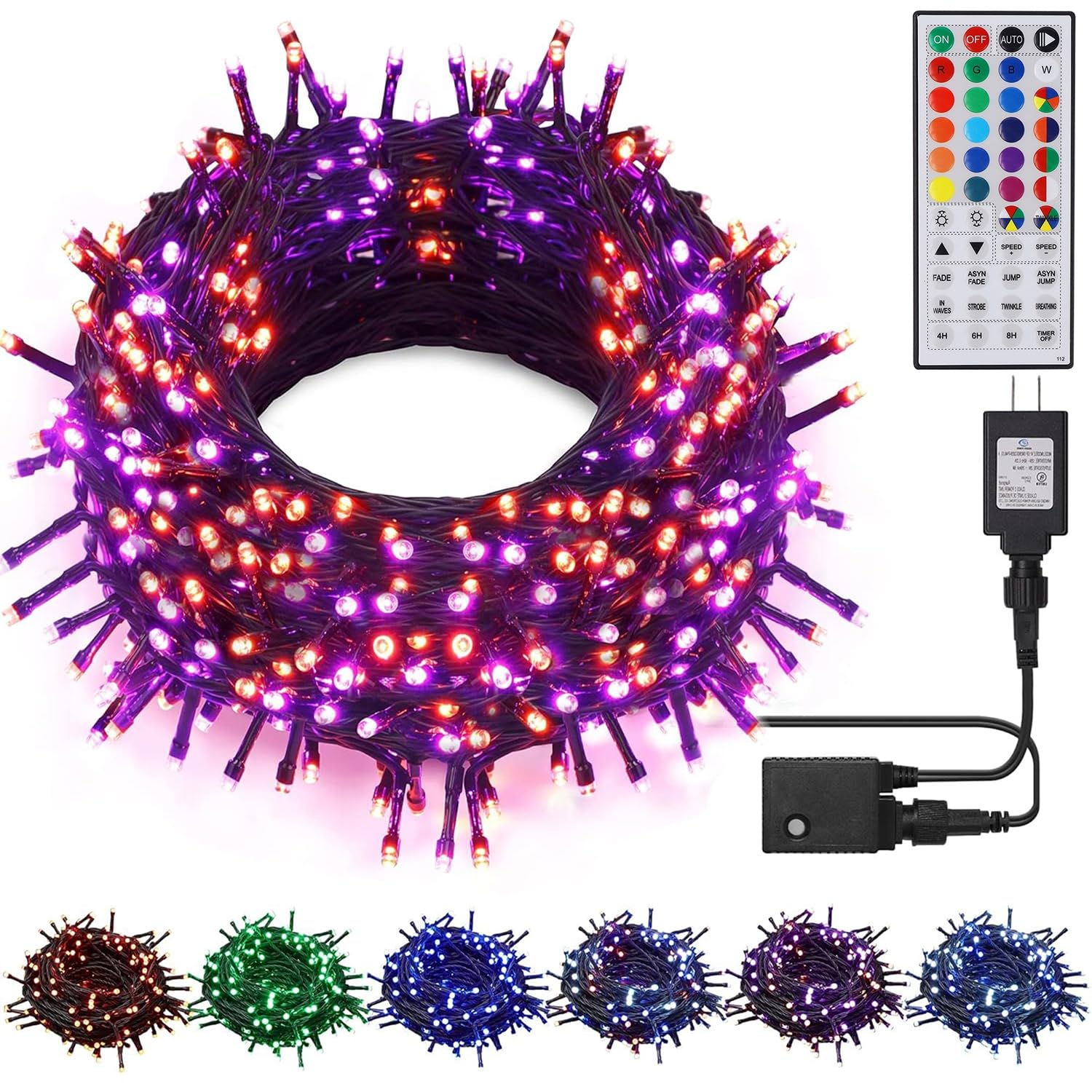 HOME LIGHTING 66ft LED Christmas Mini Lights, 200 RGB Colors, 7 Functions, Green Wire, Indoor/Outdoor Decor, Model HB-200COI